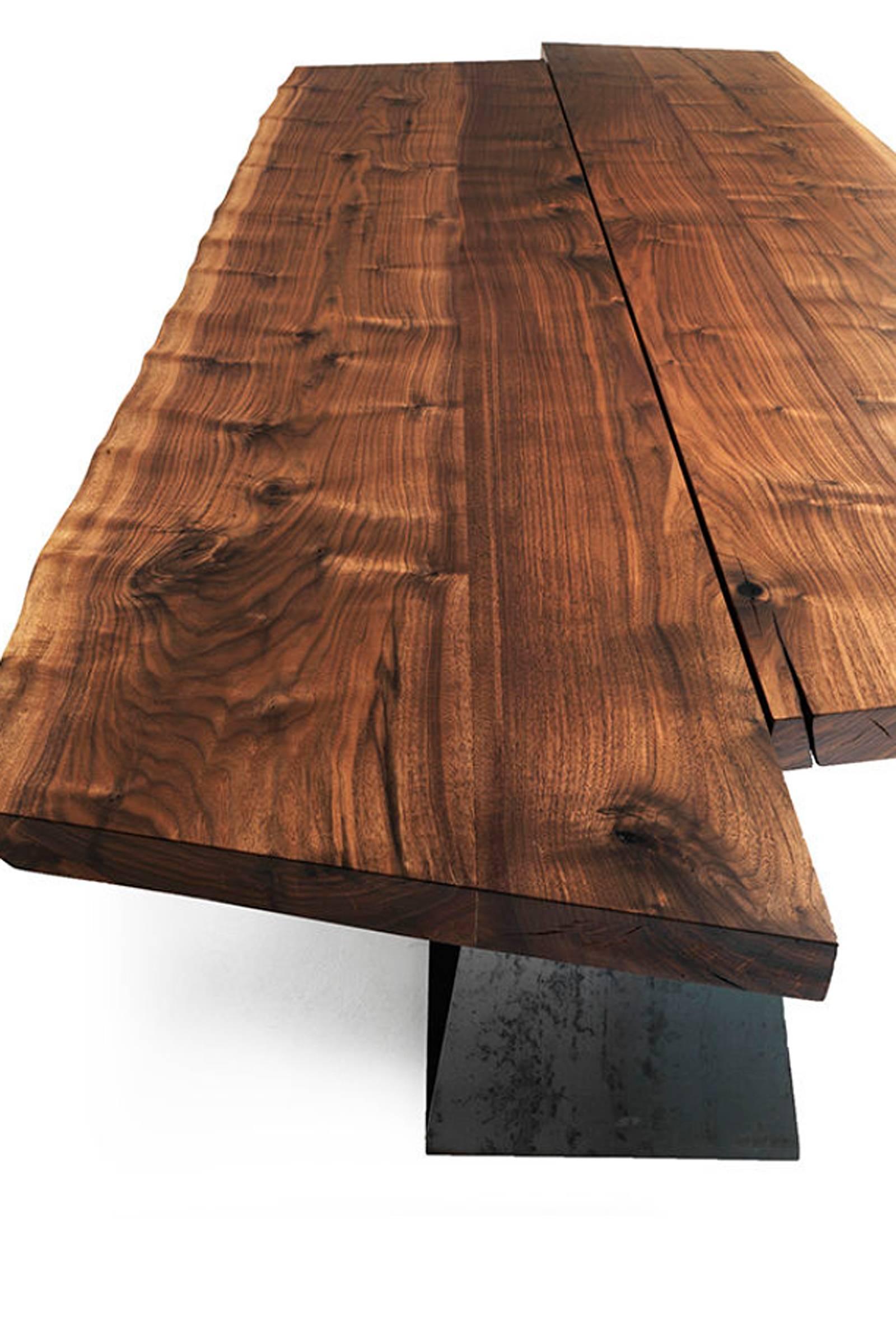 Italian Table Trapeze Top B in Natural Solid Oak Wood and Base in Iron Painted Mat Color