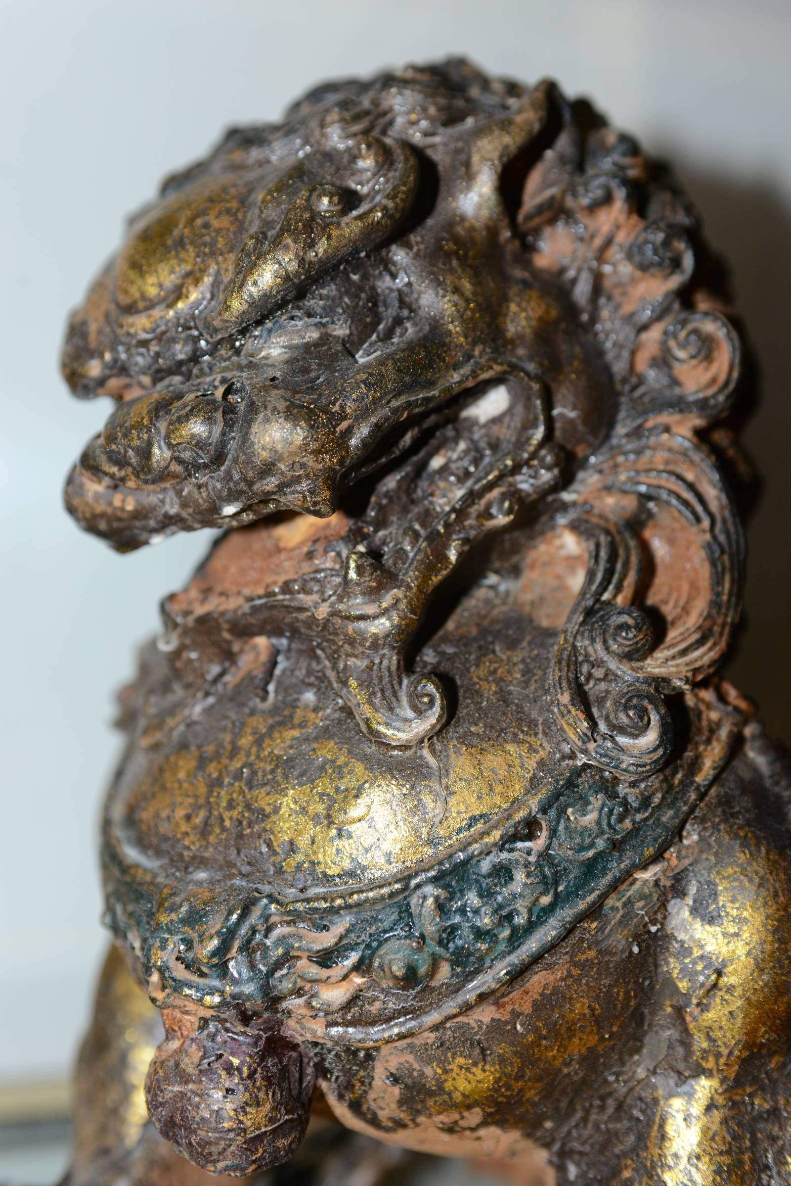 Fu Dogs Set of Two Chinese Sculptures in Melting In Good Condition In Paris, FR