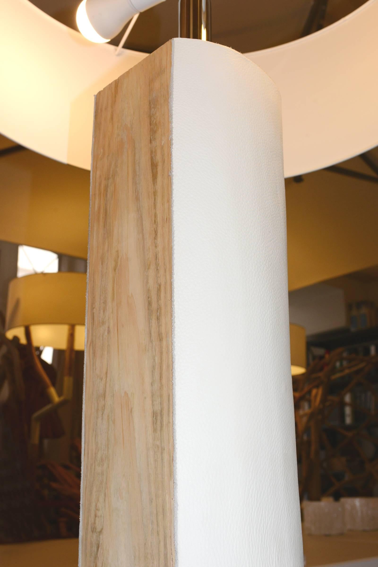 English White Leather Trunk Floor Lamp For Sale
