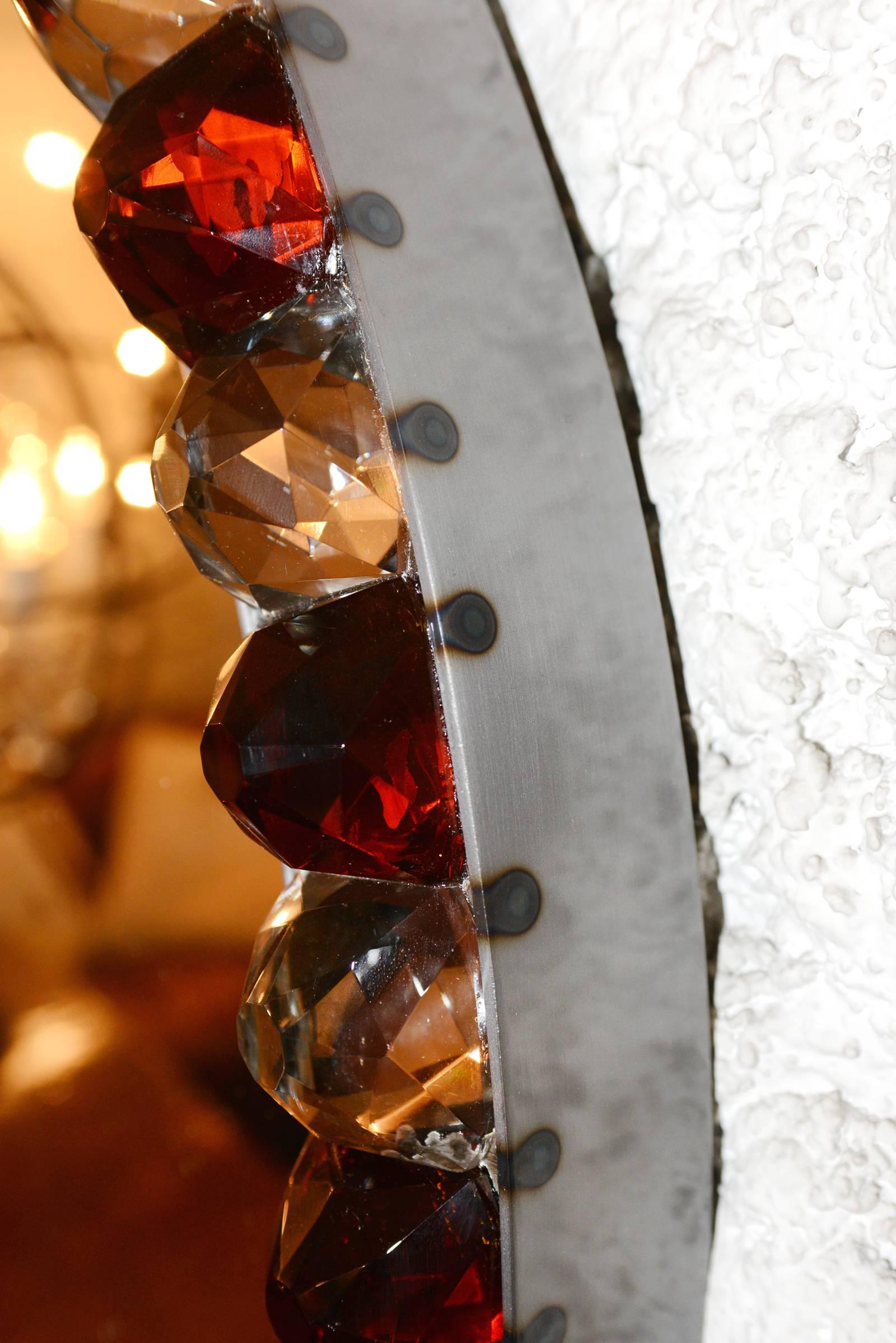 Contemporary Red and White Diamond Mirror For Sale