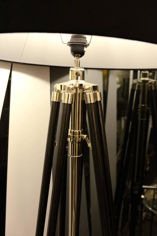 Tripod Floor Lamp with Telescopic Black Legs and Nickel For Sale at 1stDibs