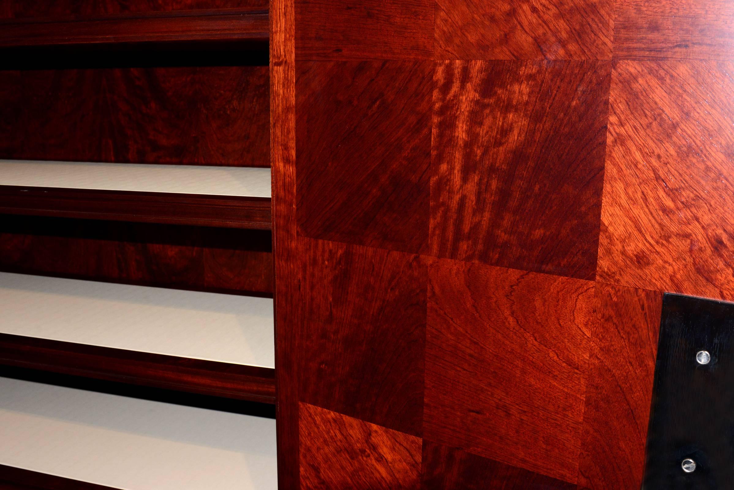 Cabinet Royal Set of Two in Solid Mahogany and Red Genuine Sharkskin 4