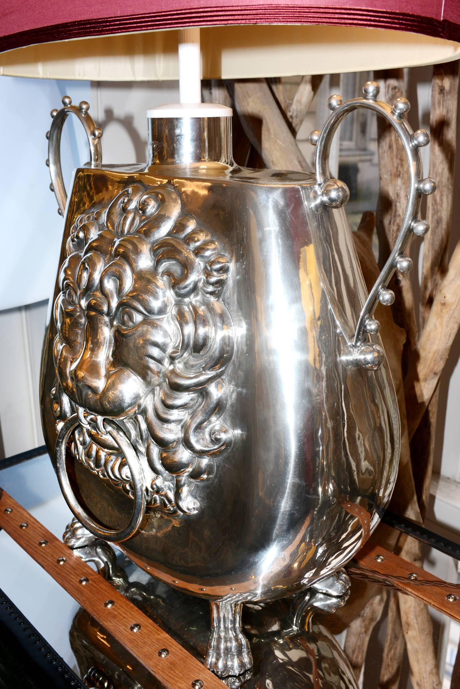 Contemporary Set of Two Vase Lamp with Lion Head