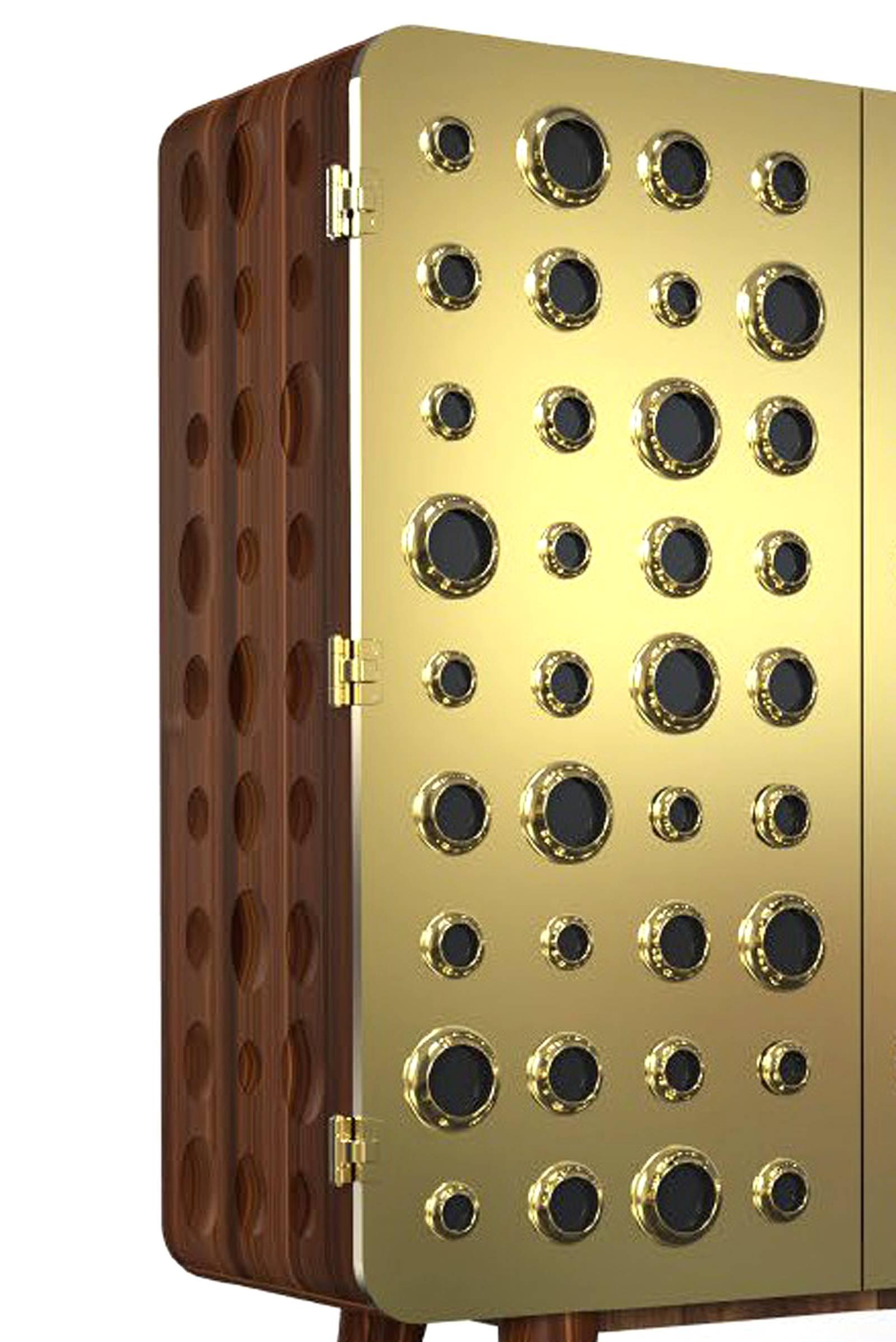 Portuguese Golden Doors Cabinet Walnut Wood For Sale