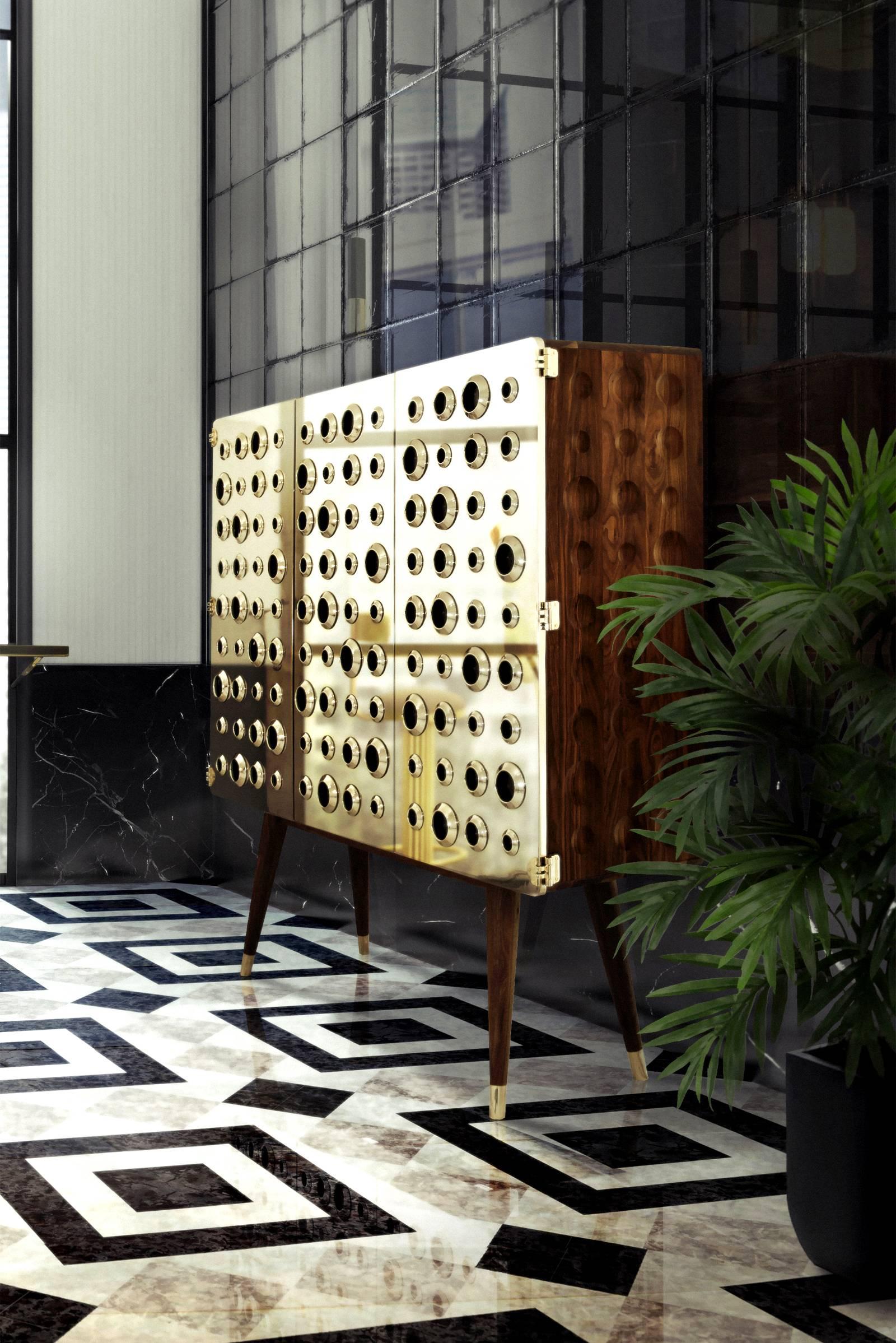 Contemporary Golden Doors Cabinet Walnut Wood For Sale
