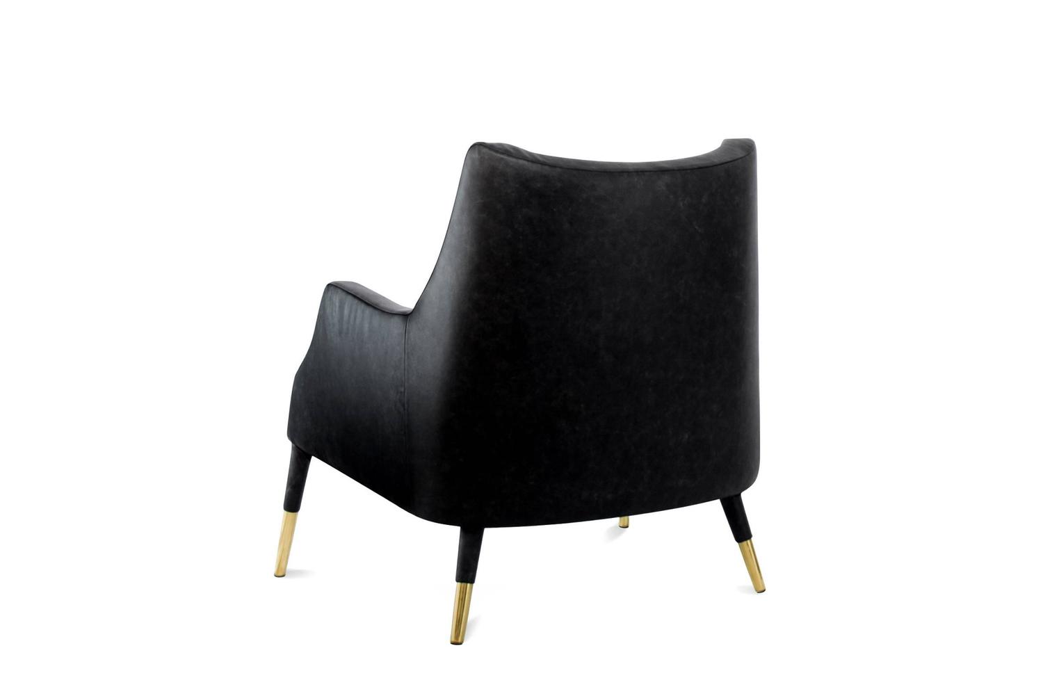 Black Lounge Armchair Brass and Fabric For Sale at 1stdibs