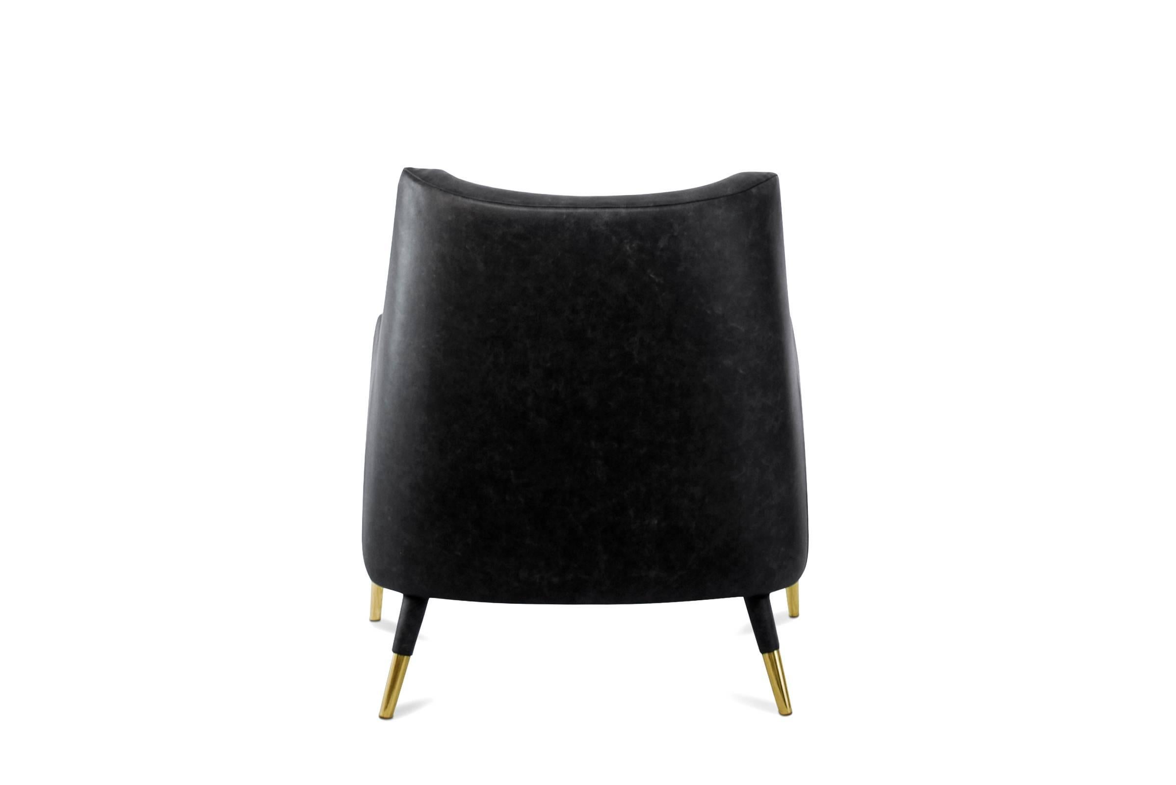 Hand-Crafted Black Lounge Armchair For Sale