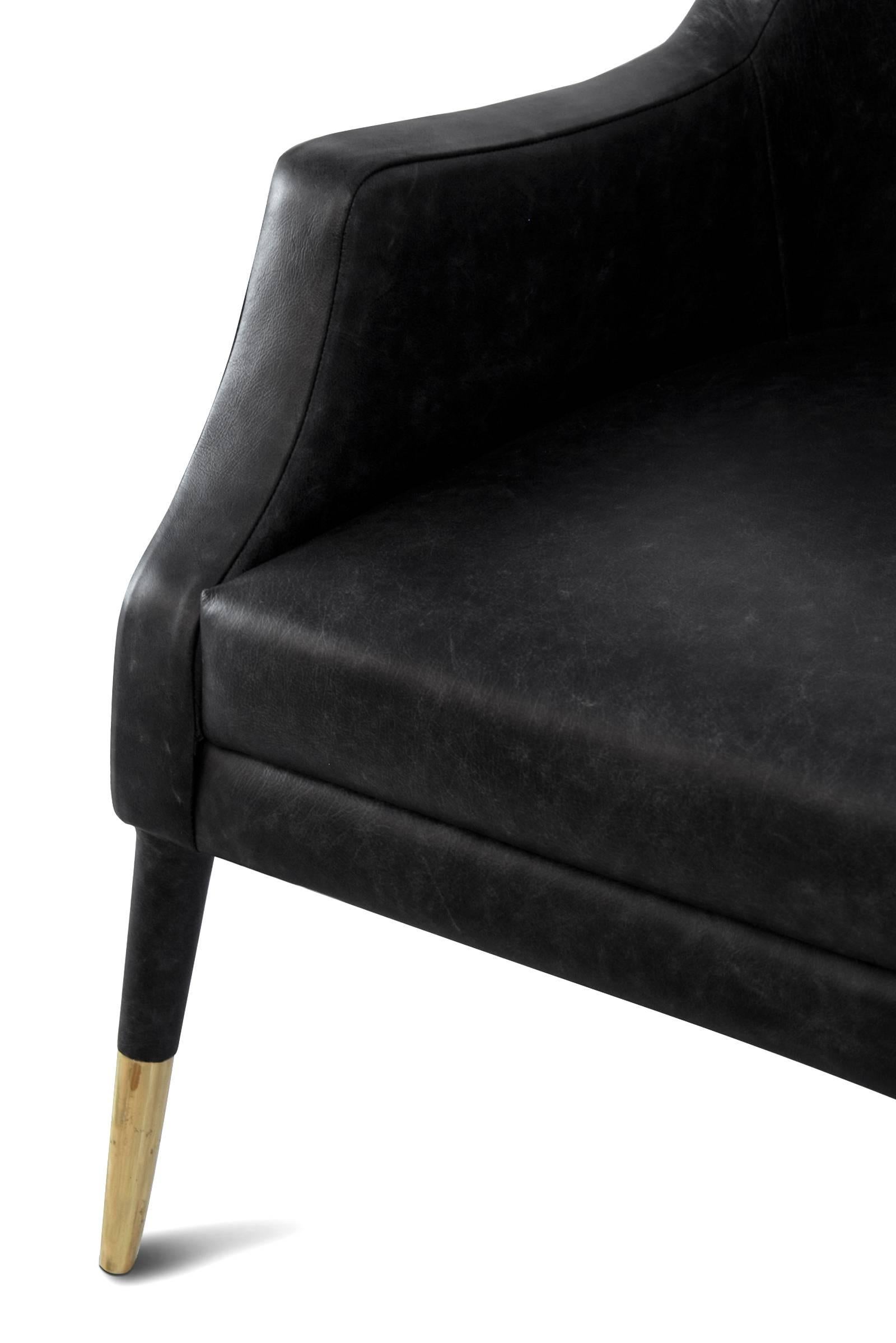 Brass Black Lounge Armchair For Sale