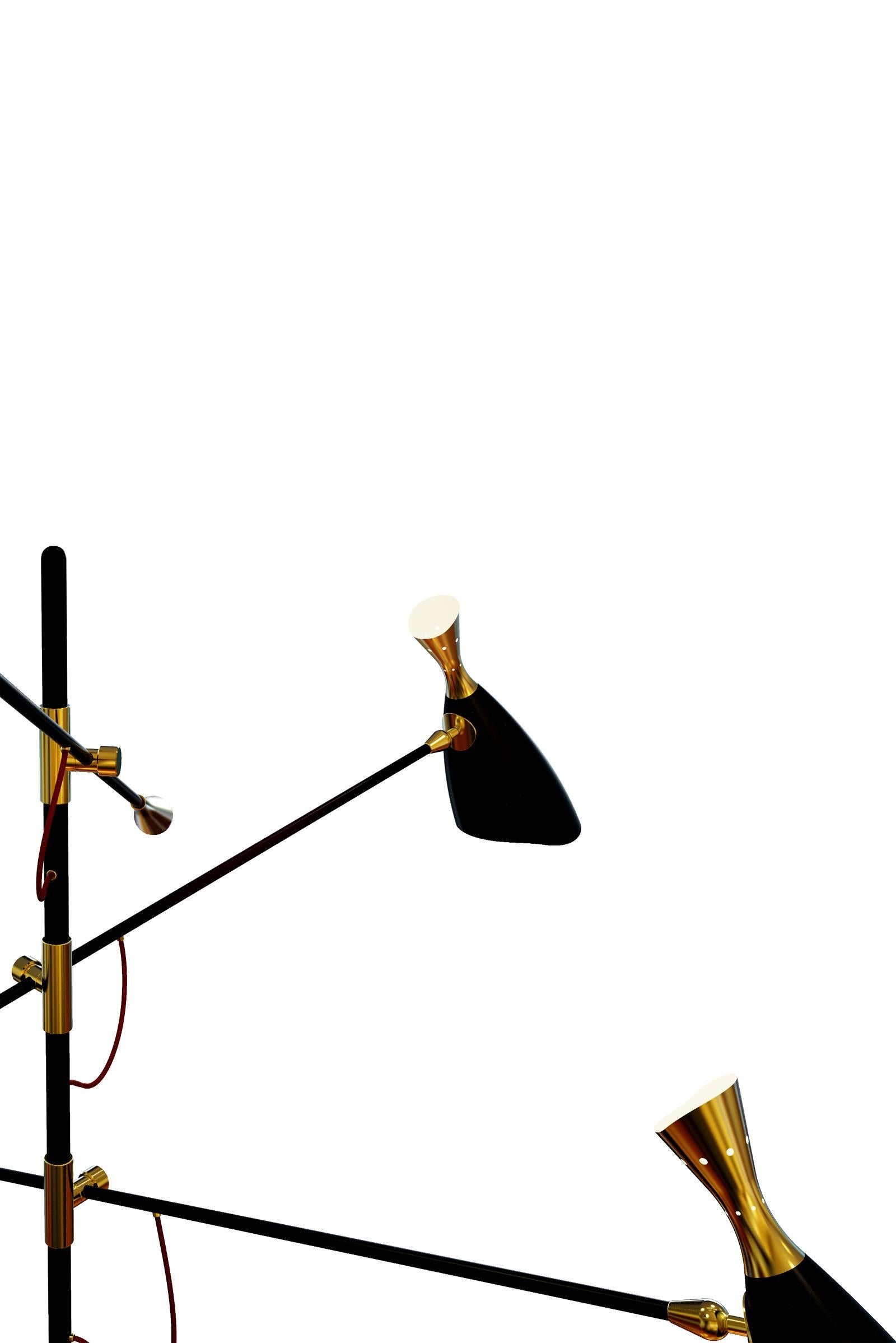 Black Lounge Floor Lamp Aluminium and Brushed Brass In New Condition For Sale In Paris, FR