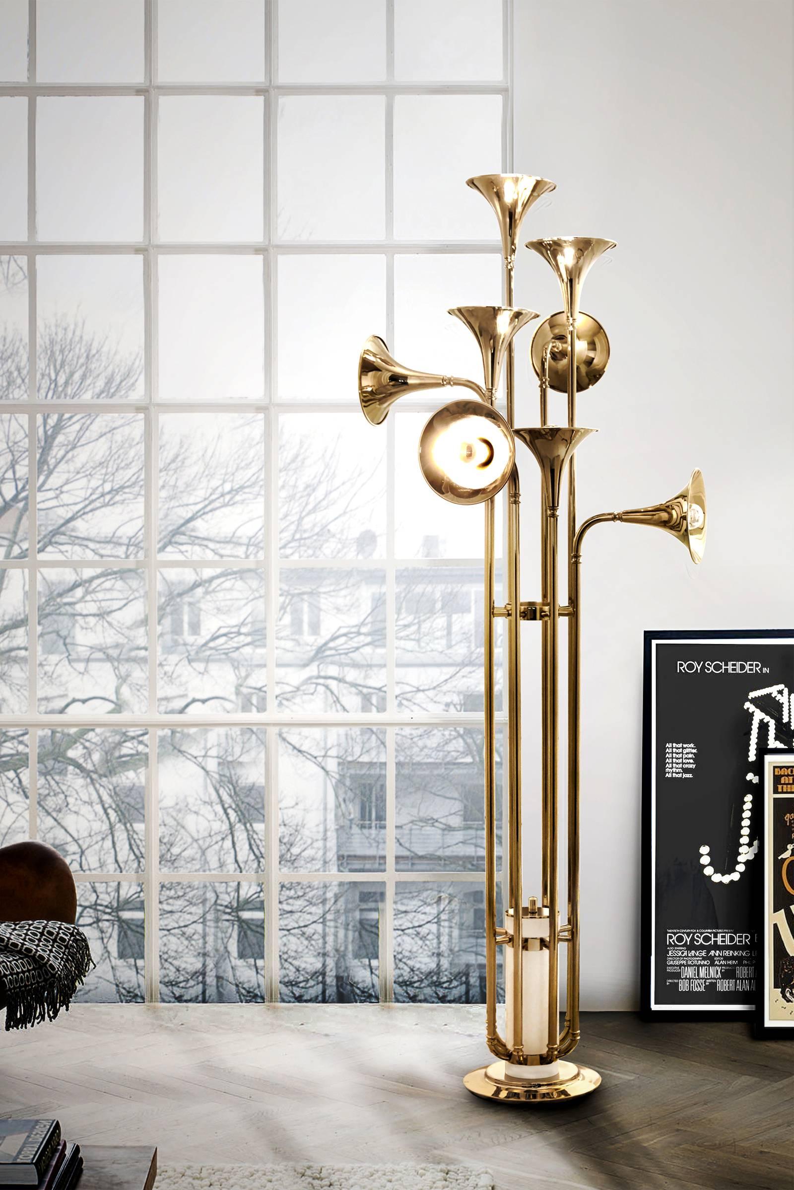 Brass and Gold-Plated Floor Lamp For Sale 2