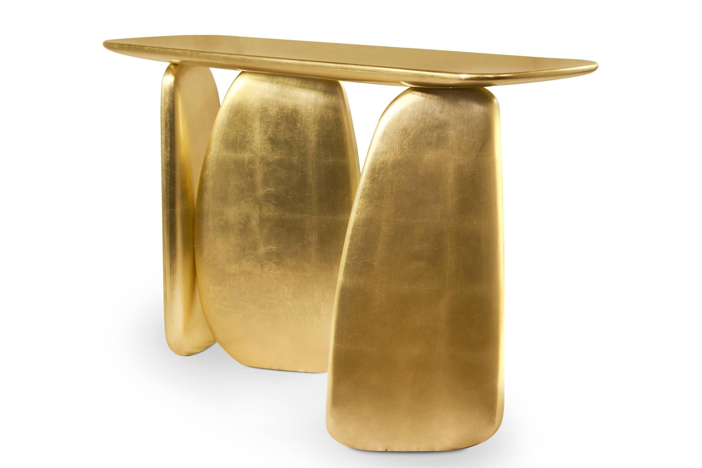 Contemporary Gold Pebble Console with Gold Leaf For Sale