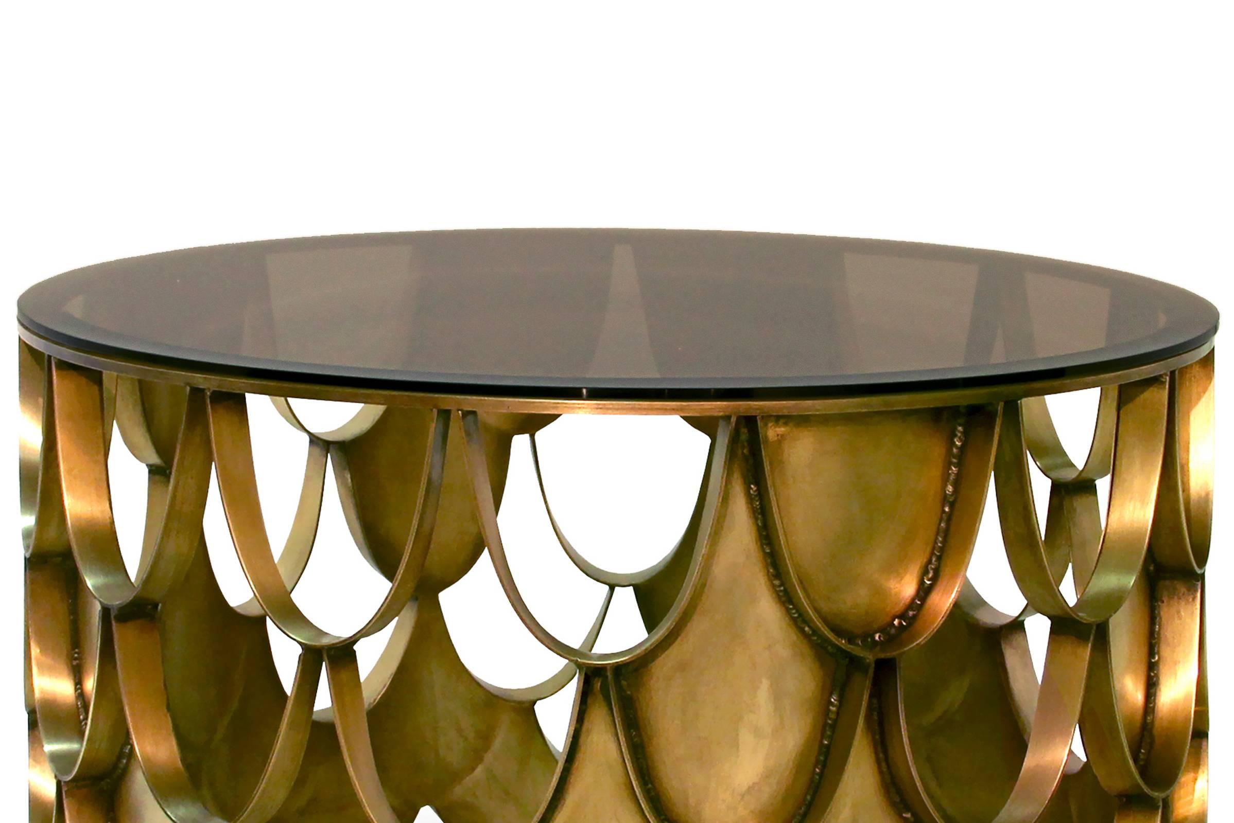 Portuguese Japanese Carpus Coffee Table in Aged Brass For Sale