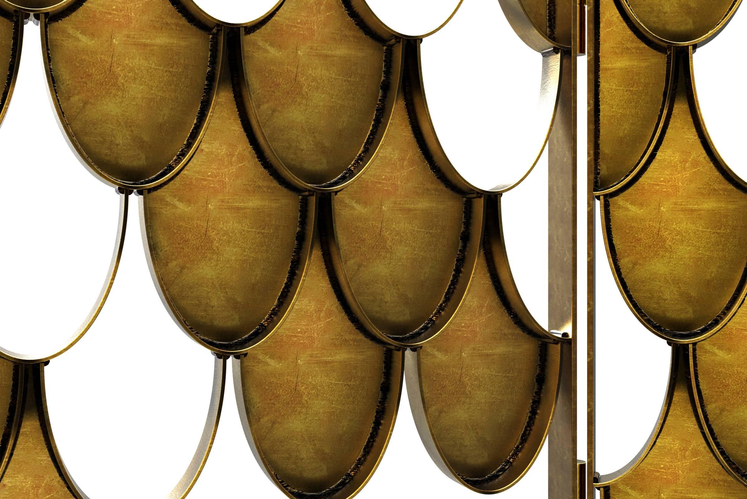 Japanese Carpus Screen in Aged Brass In New Condition For Sale In Paris, FR