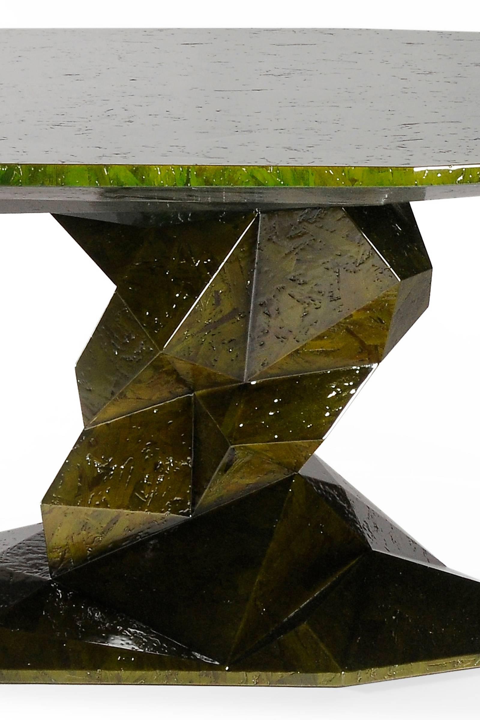Contemporary Jungle Green Dinning Table Lacquered Wood Exceptional Piece For Sale