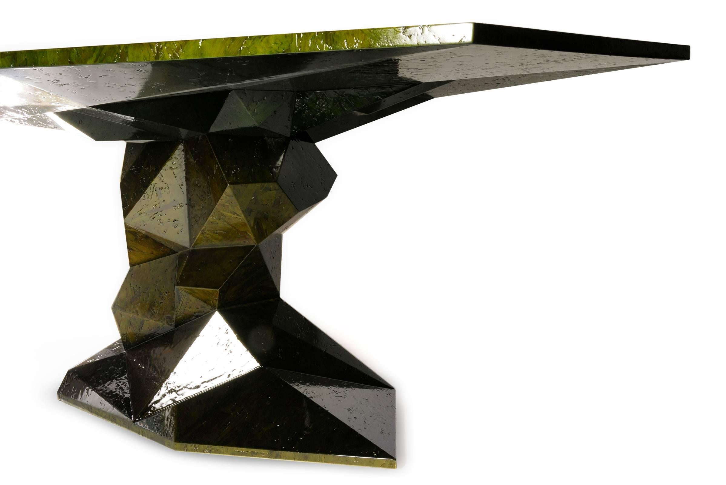 Jungle Green Dinning Table Lacquered Wood Exceptional Piece In New Condition For Sale In Paris, FR