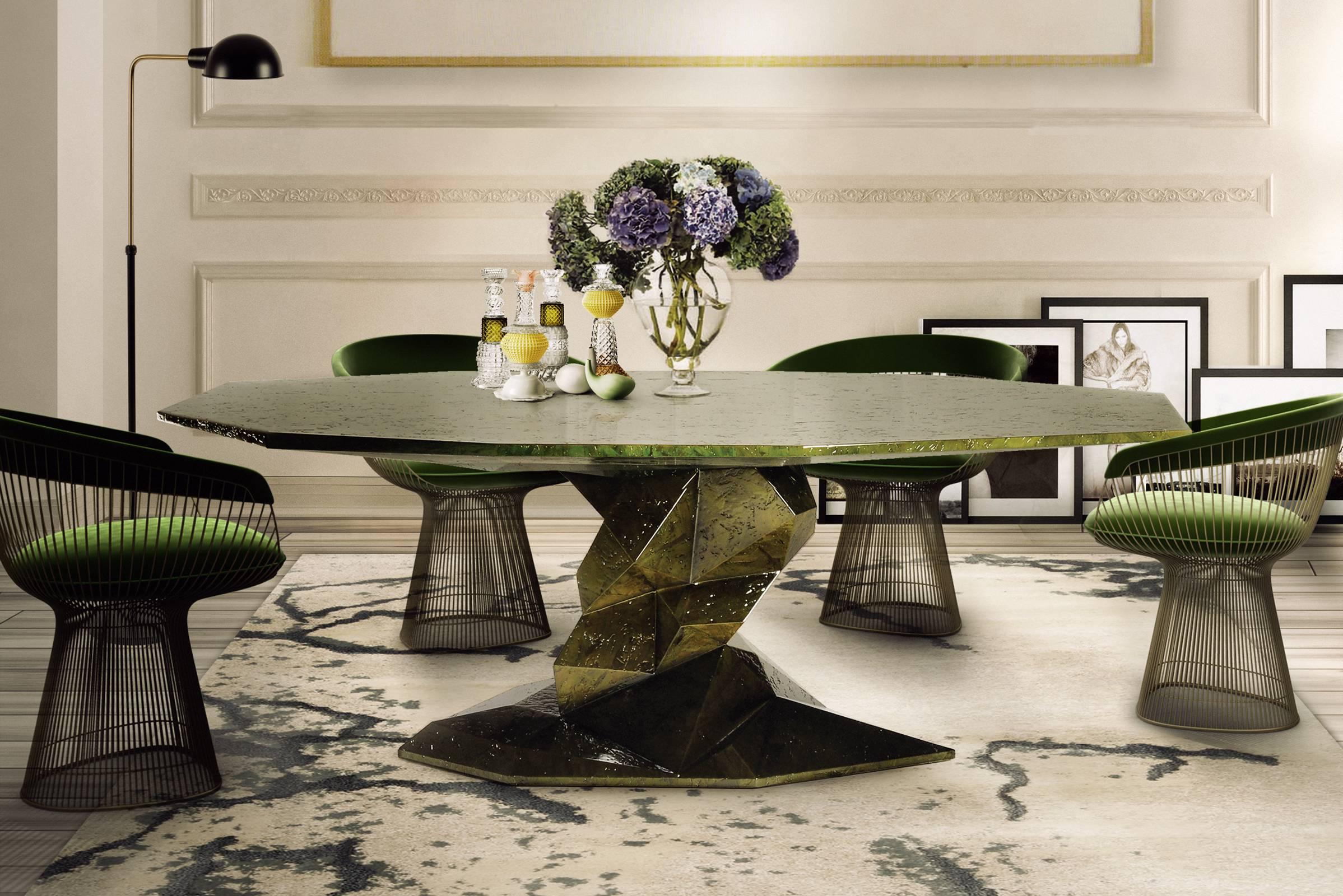 Jungle Green Dinning Table Lacquered Wood Exceptional Piece For Sale 2