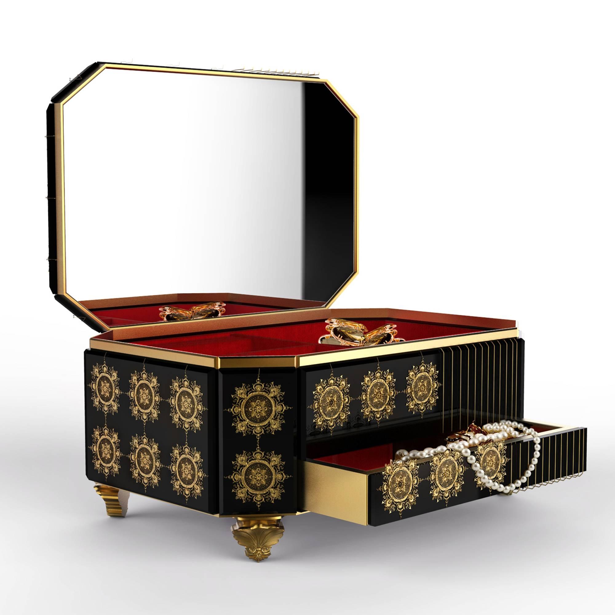 Contemporary Prince Jewelry Case Gold and Silver