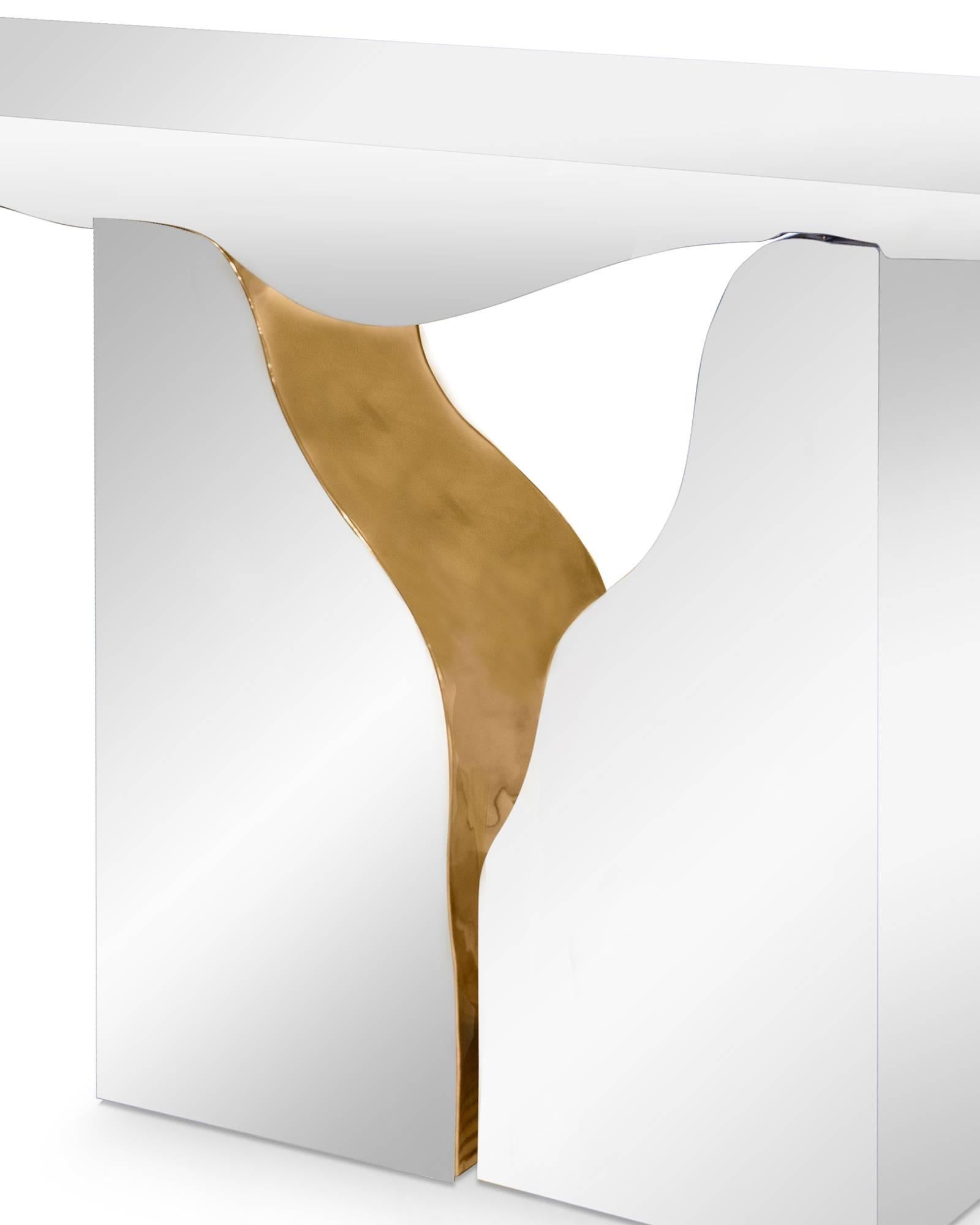 Contemporary Paradise Console Table in Mahogany and Polished Brass For Sale