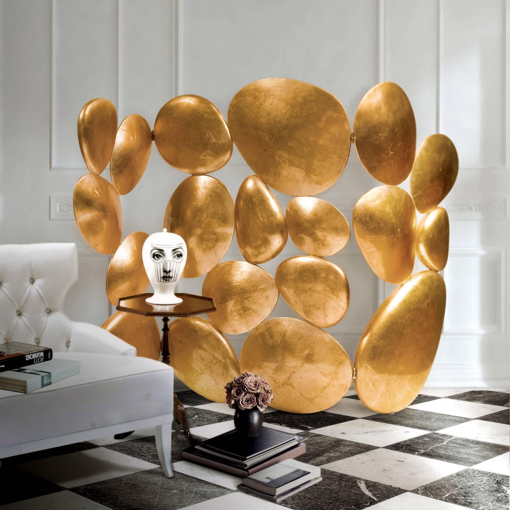 Contemporary Gold Pebble Screen Gold Leaf Painted For Sale