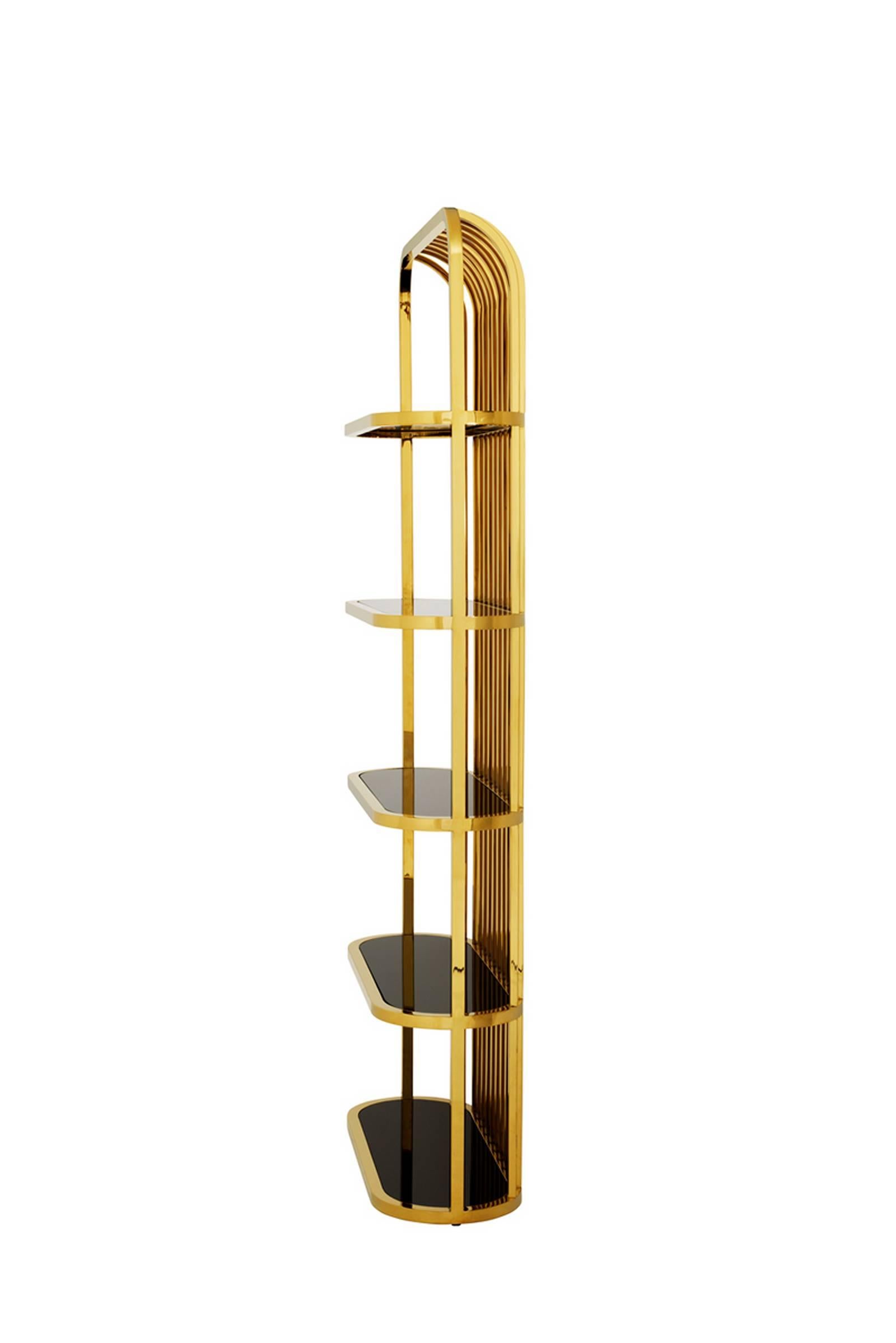 Chinese Romeo Cabinet Gold Finish and Black Glass