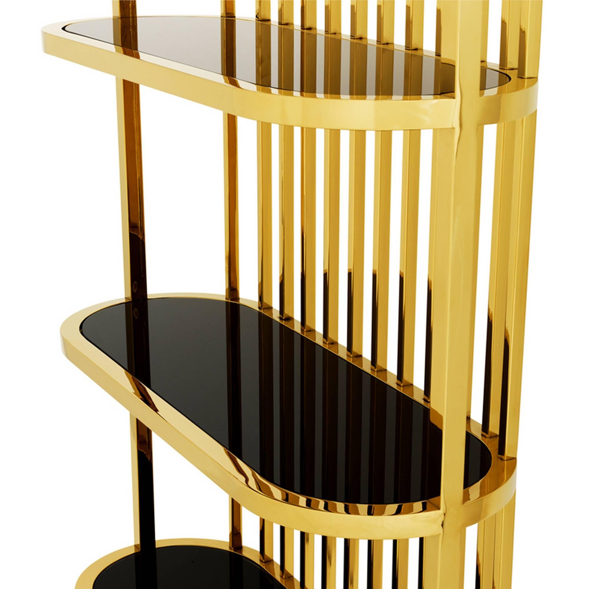 Contemporary Romeo Cabinet Gold Finish and Black Glass