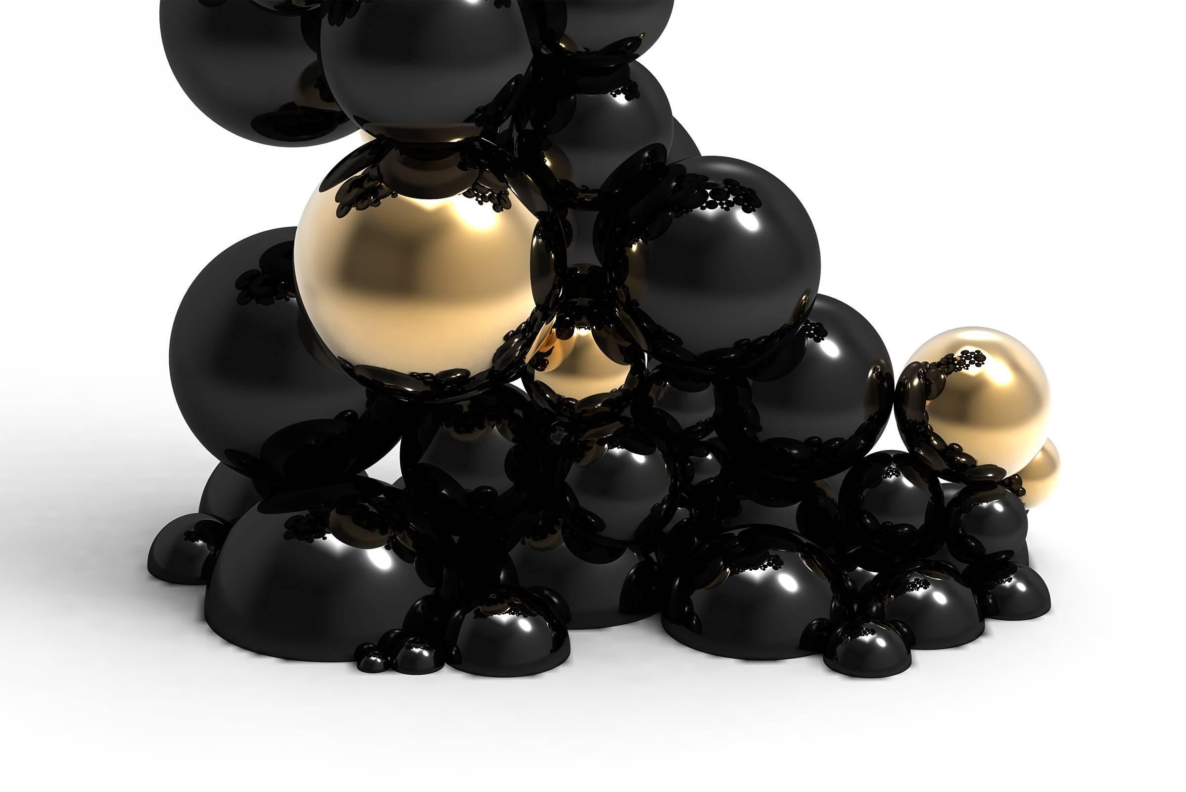 Konsolentisch mit Kugeln und Kugeln aus Aluminium mit schwarzen und goldenen Kugeln (Portugiesisch) im Angebot