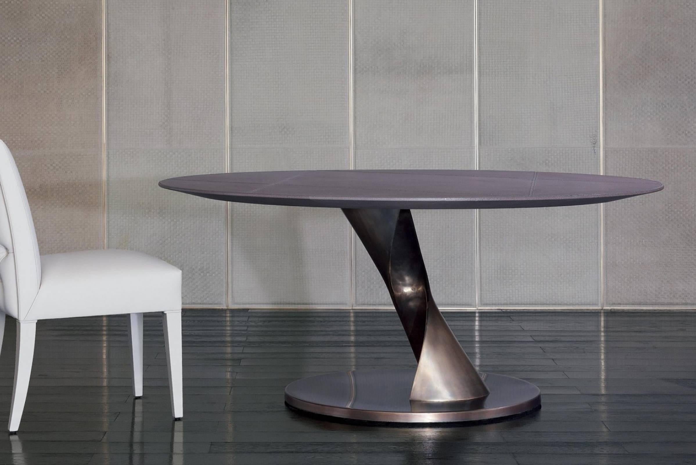 Italian Eva Round Table Bronze and Solid Ebony Top For Sale