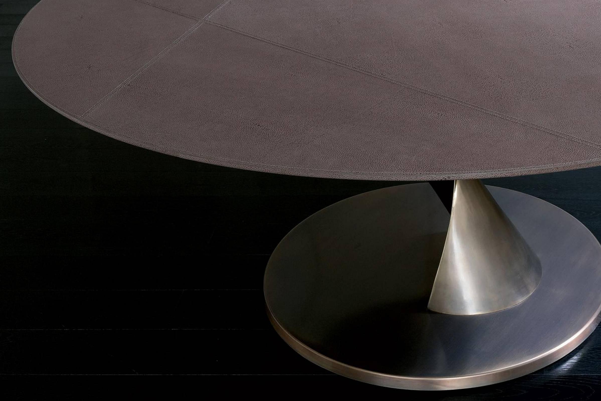 Contemporary Eva Round Table Bronze and Solid Ebony Top For Sale