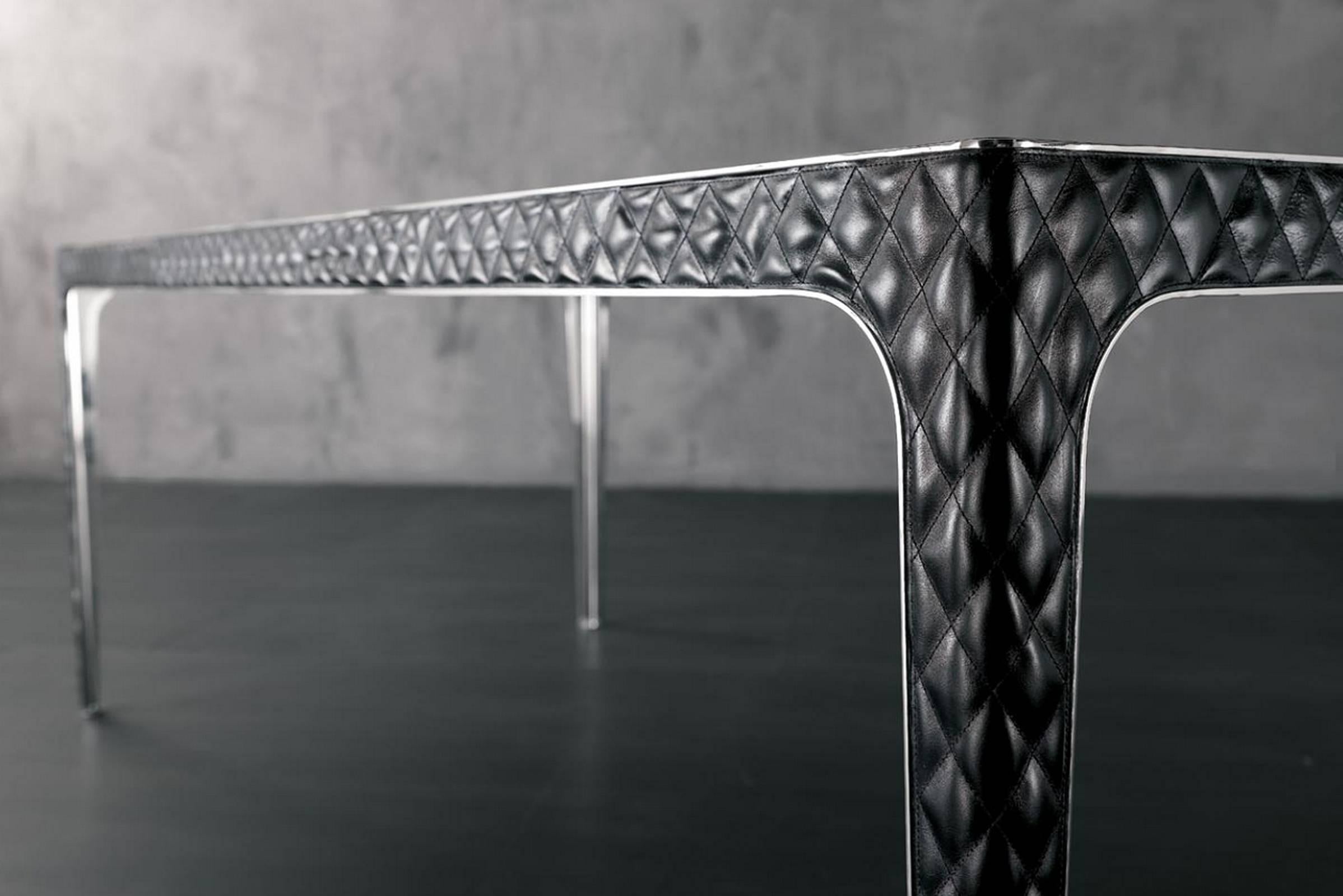 Italian Shadow Table Genuine Leather and Stainless Steel Structure For Sale