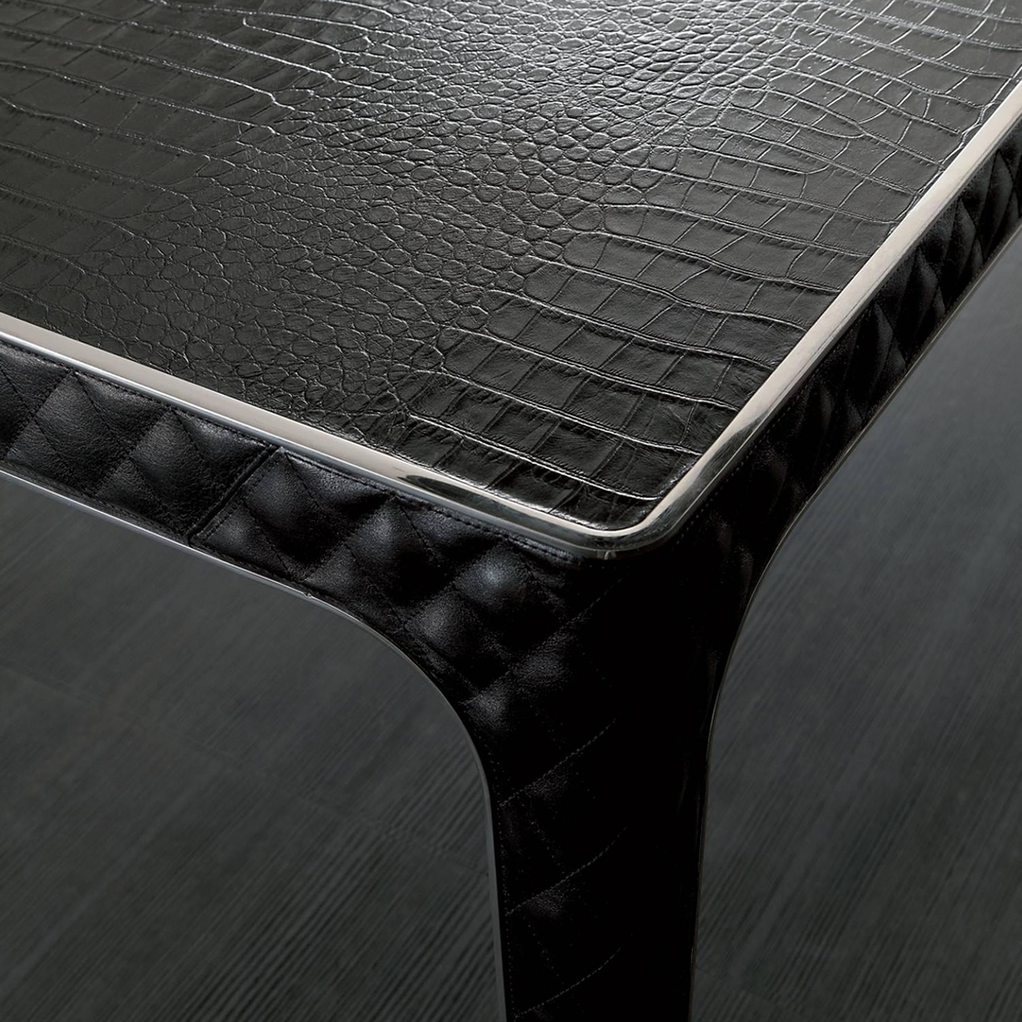 Blackened Shadow Table Genuine Leather and Stainless Steel Structure For Sale