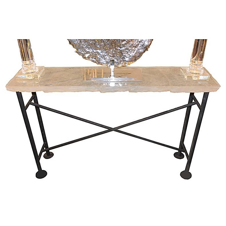 Console with handcrafted crystal top,
unique craft work, wrought iron structure.
