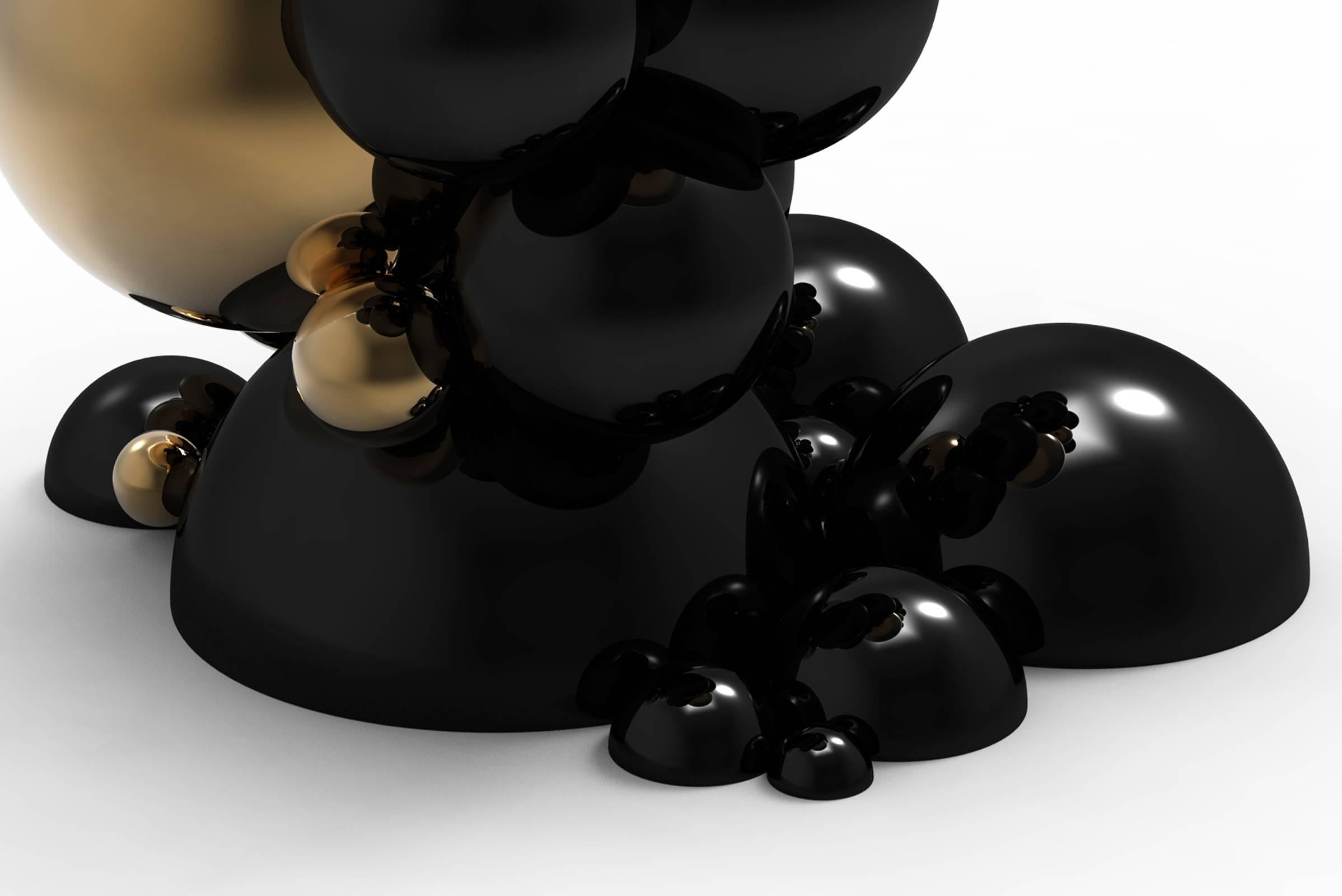 Contemporary Spheres Side Table with Aluminium Black and Gold Spheres For Sale