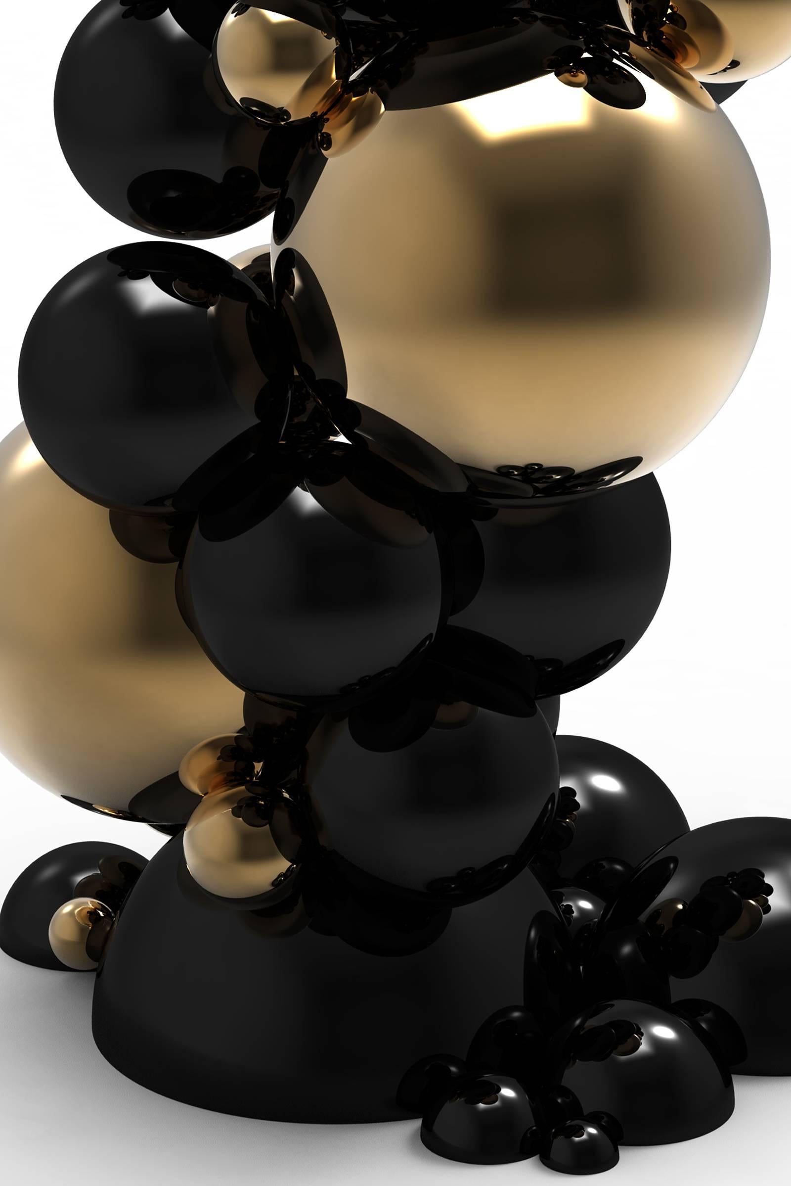 Portuguese Spheres Side Table with Aluminium Black and Gold Spheres For Sale