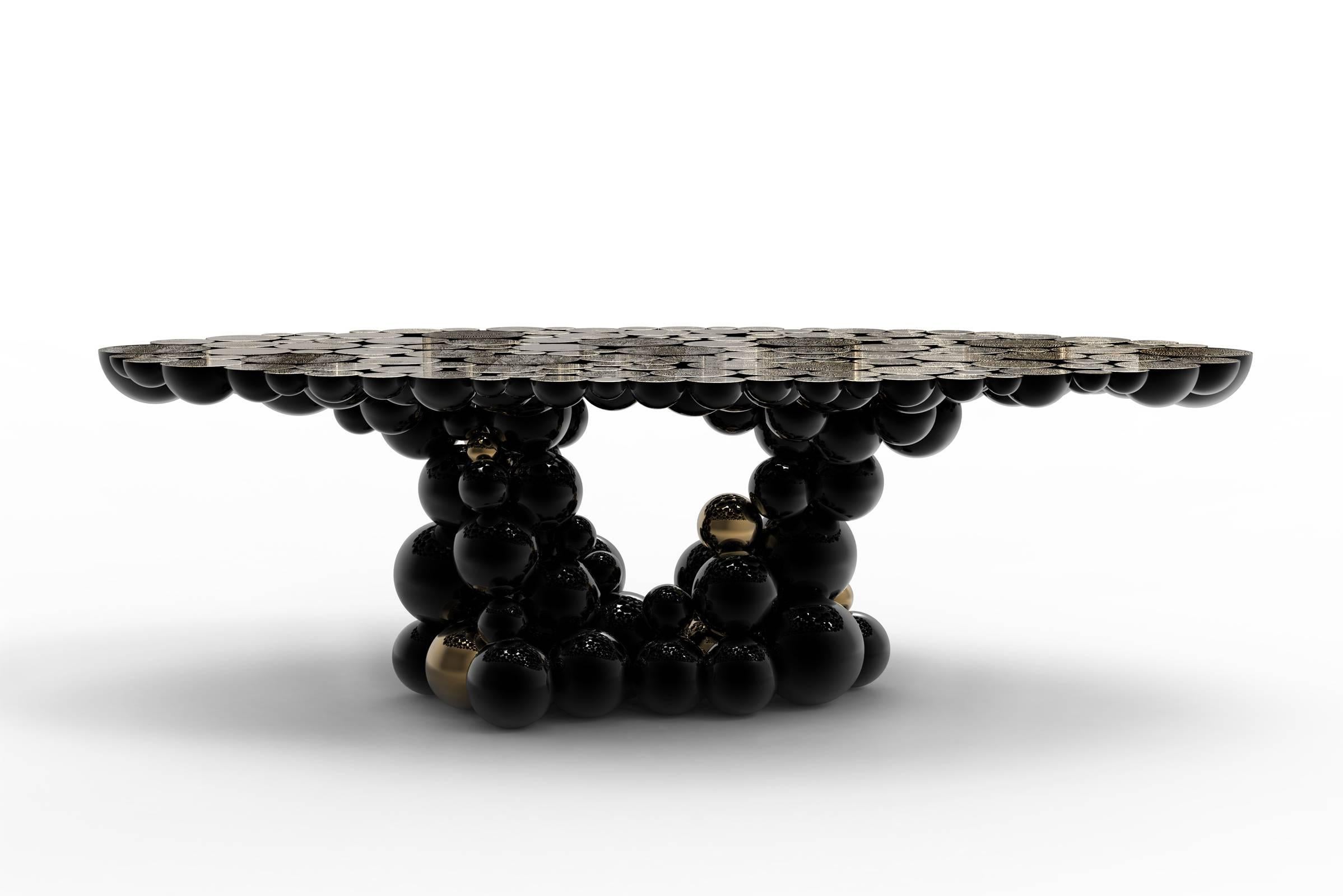 Portuguese Spheres Table with Aluminium Black and Gold Spheres For Sale