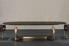 Torsade Long Table with Solid Ebony Wood Top and Bronze Structure