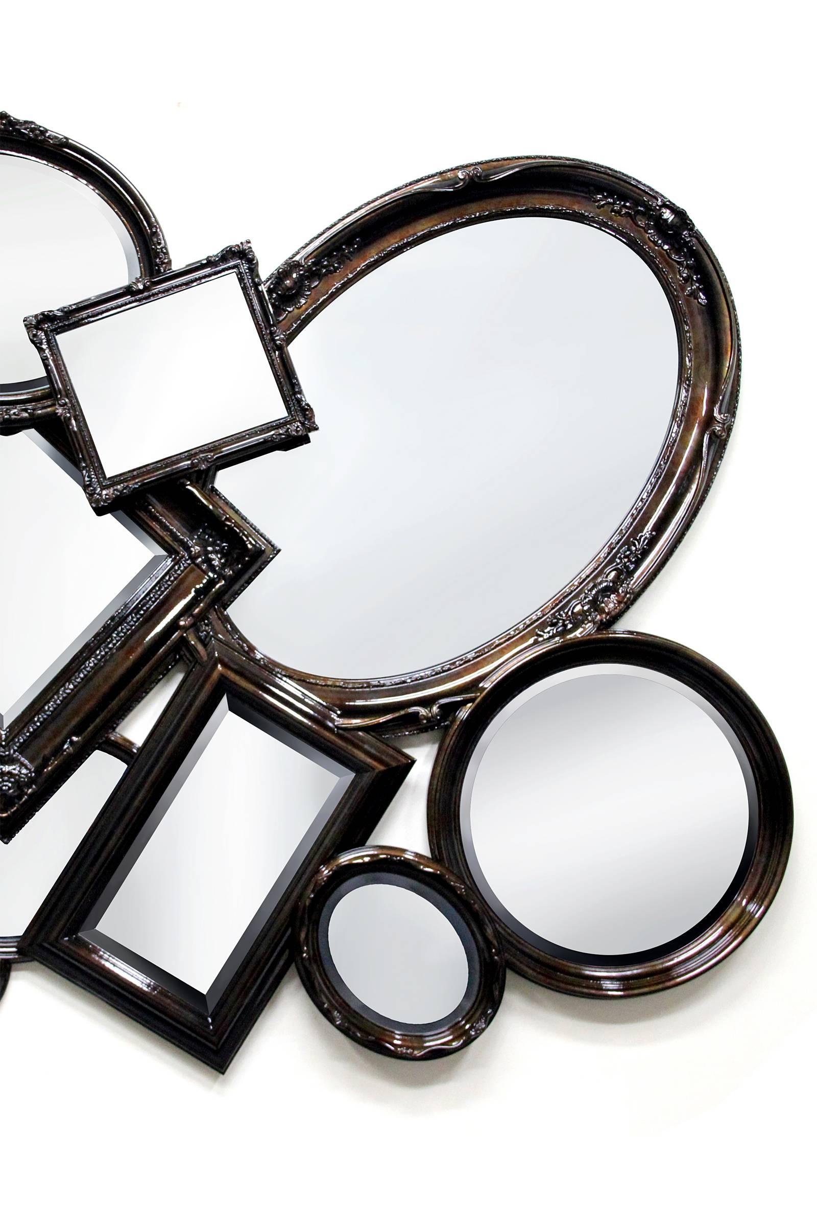 Multi Frames Mirror Überlappender Spiegel aus Mahagoniholz und Kupferblatt (Portugiesisch) im Angebot