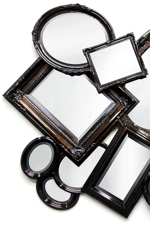 Multi Frames Mirror Overlapped Mirror in Mahogany Wood and Copper Leaf