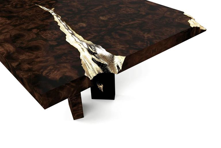 Majestic Dinning Table in Mahogany and Polished Brass Sheets For Sale