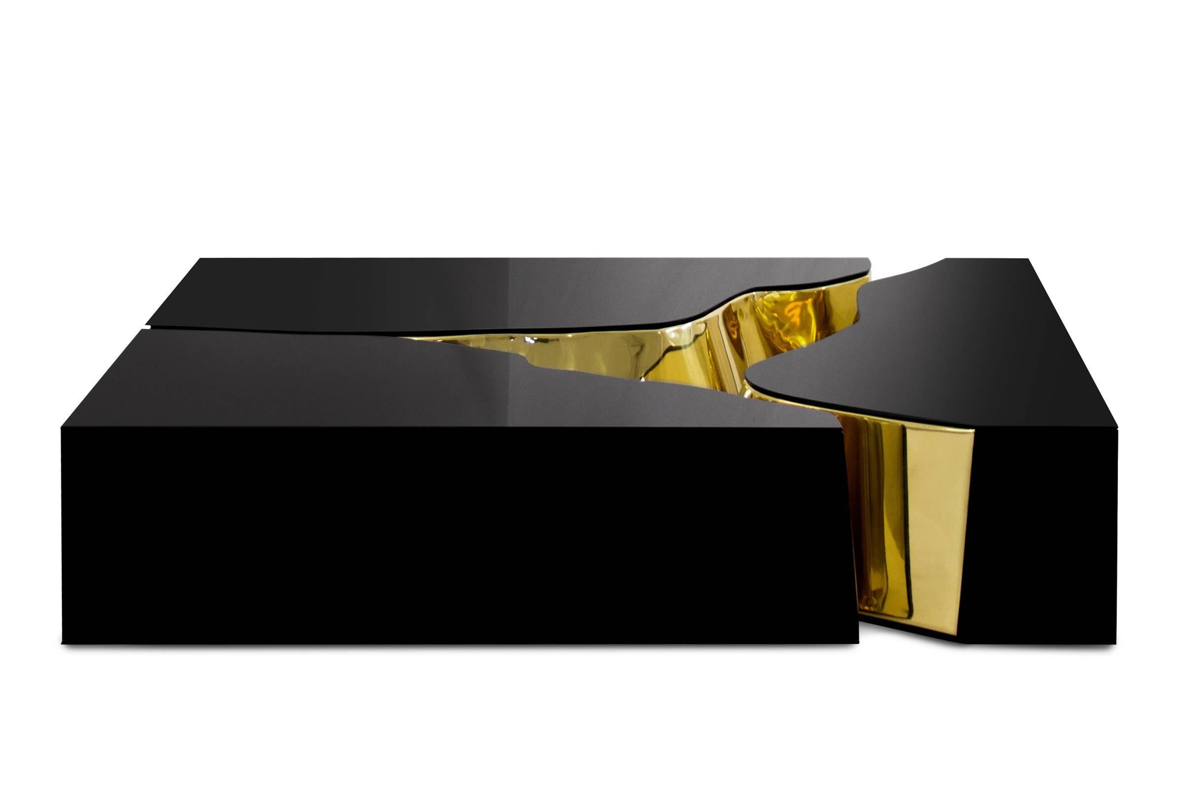 Portuguese Paradise Coffee Table in coated polished stainless steel and Polished Brass For Sale