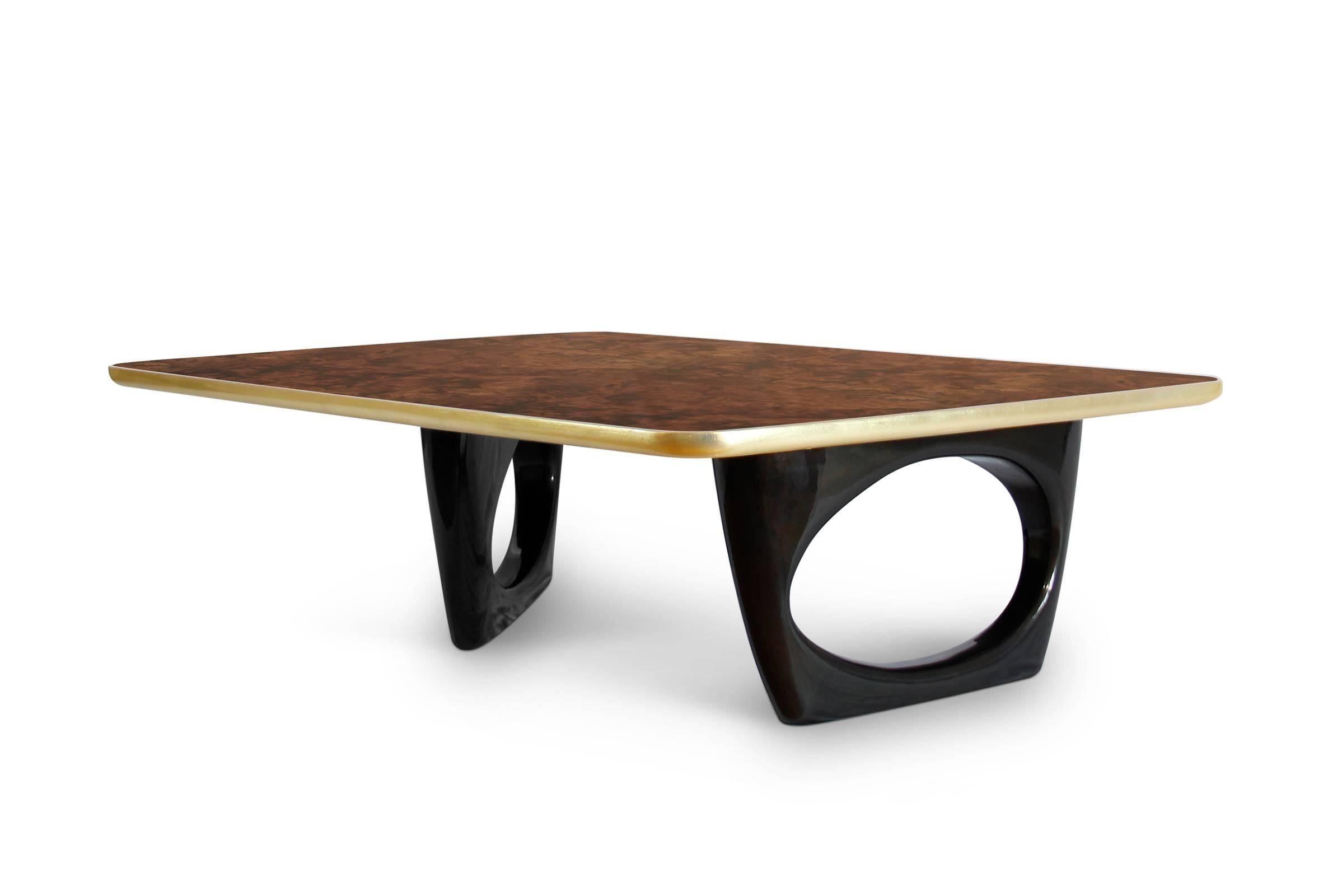 Gilt Gold Walnut Root Coffee Table with Walnut Top For Sale