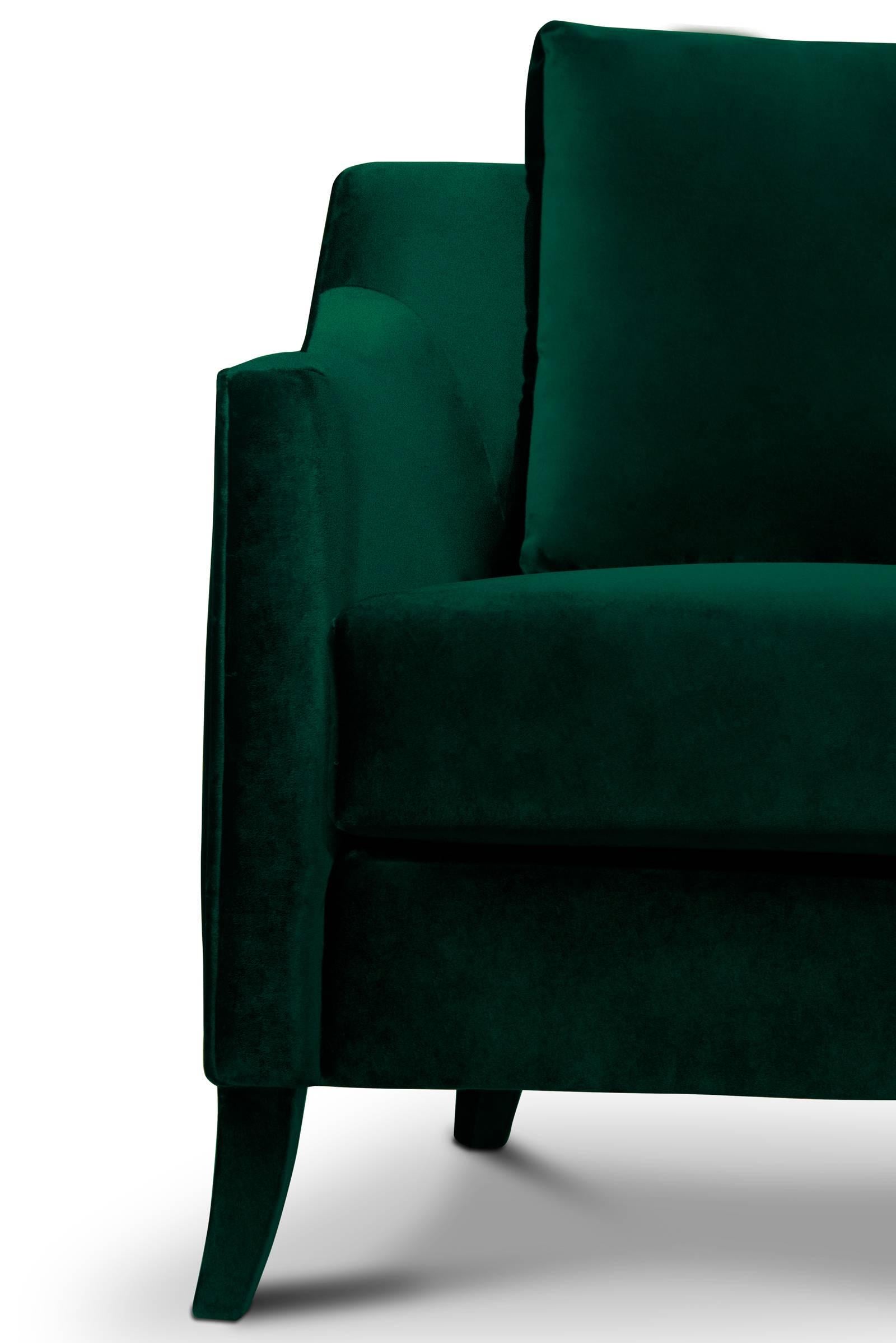 Portuguese British Green Armchair covered with Velvet For Sale