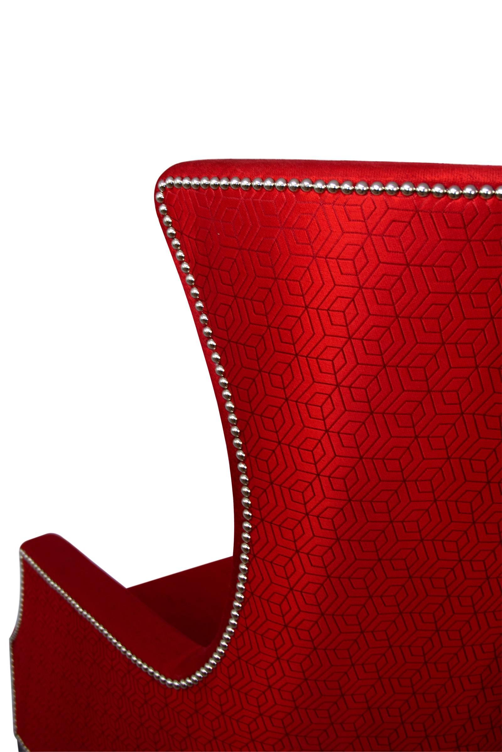 Contemporary Kokomo High Armchair in Patterned Satin Fabric