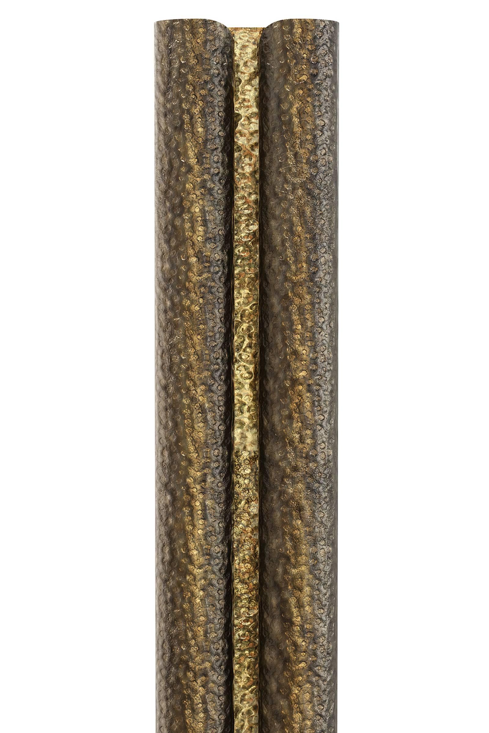 Portuguese Tuba Floor Lamp in Hammered Aged Brass For Sale