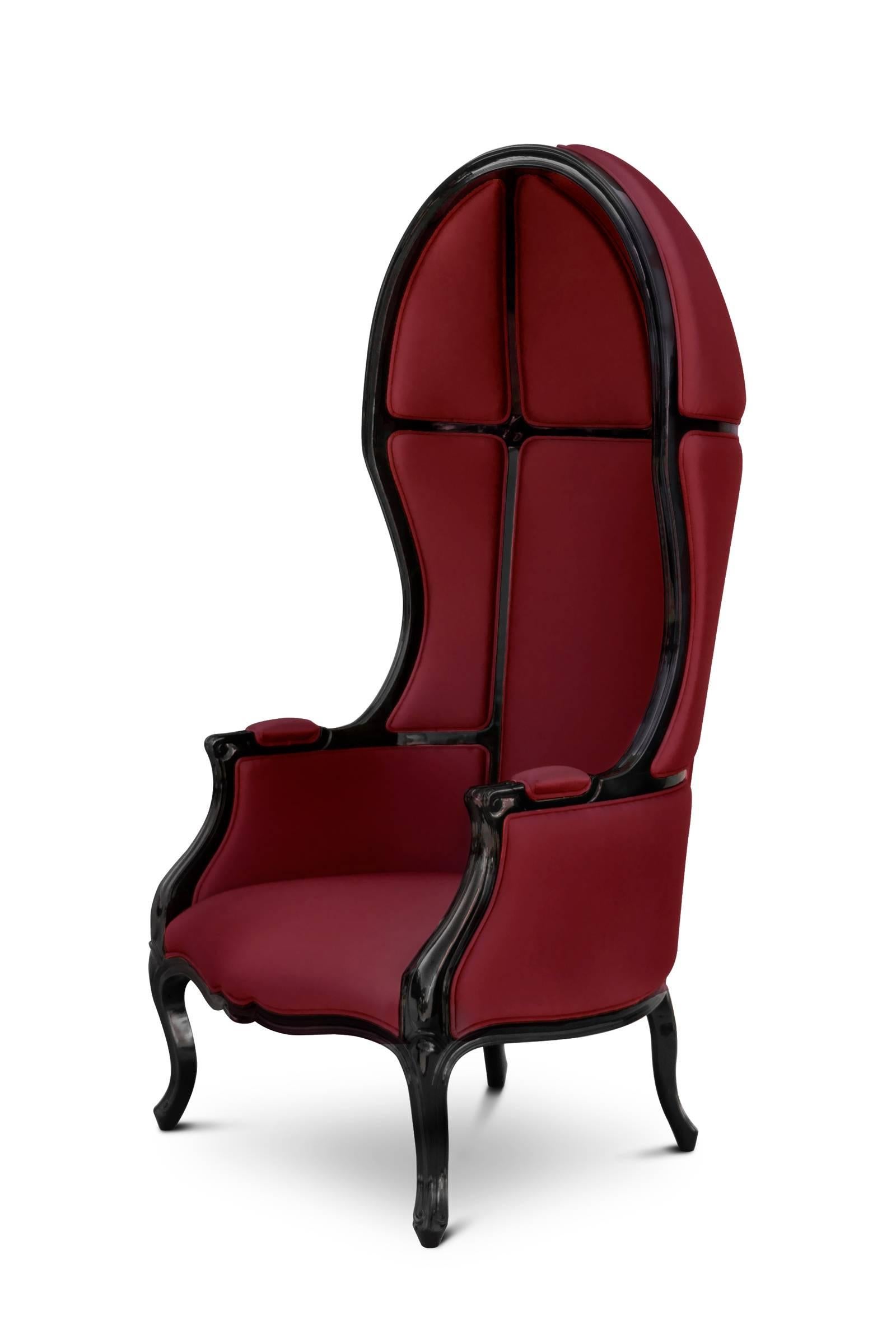Contemporary Tresor Armchair in Satinated Cotton and Black Lacquered Structure For Sale