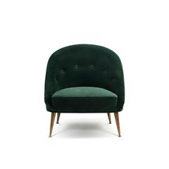 Smart Armchair in Green Cotton Velvet with Aged Brass Feet