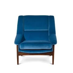 Prima Armchair in Blue Cotton Velvet Ebony Wood Feet