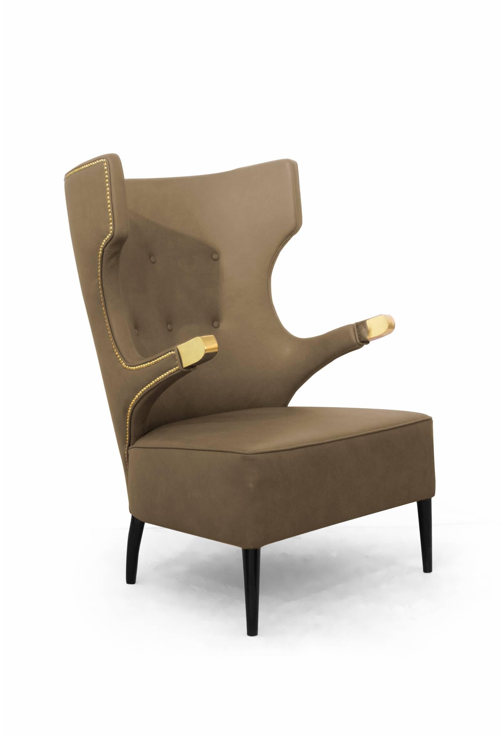Golded Touch Armchair with Golden Polished Details And Synthetic Leather For Sale 1