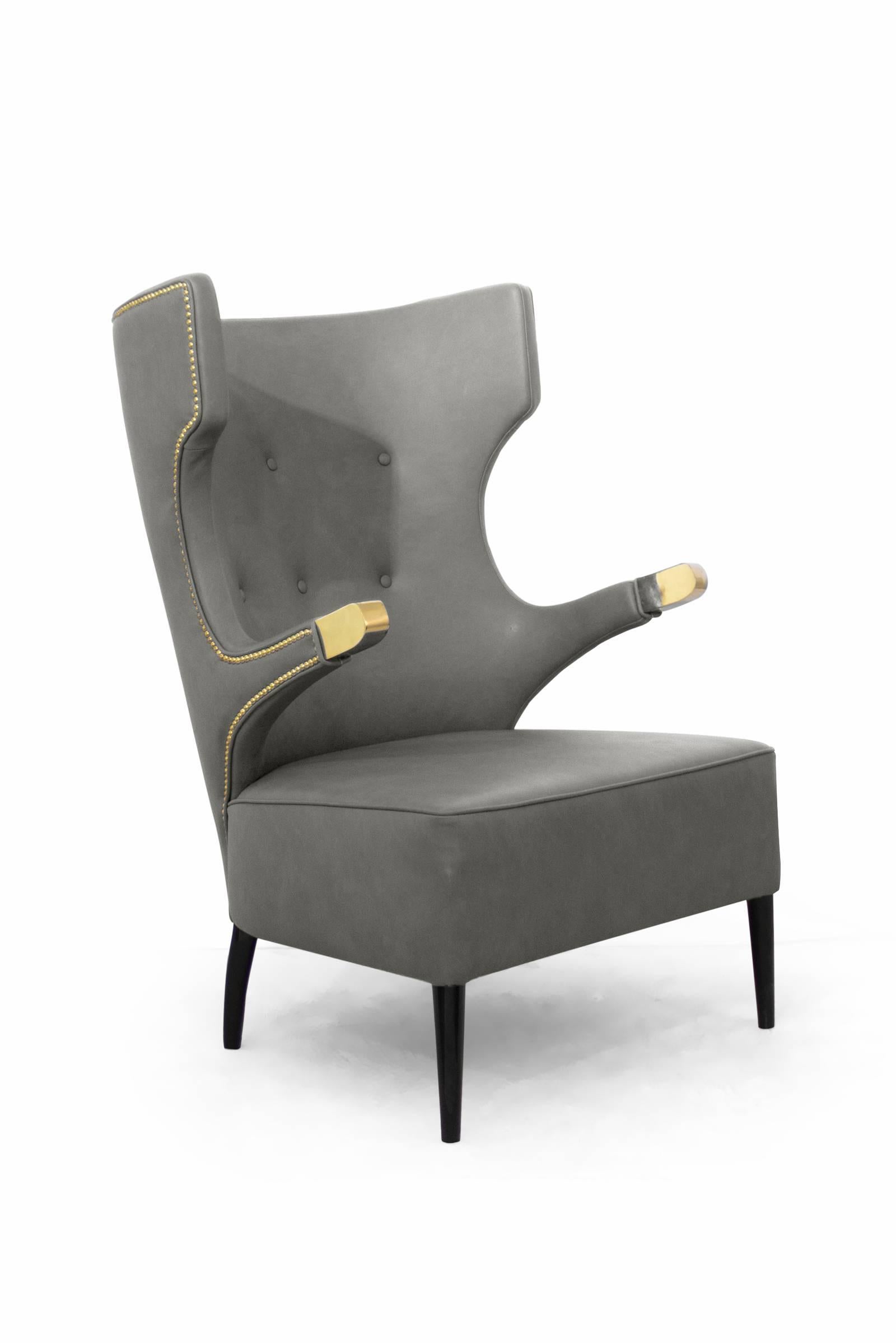 Golded Touch Armchair with Golden Polished Details And Synthetic Leather For Sale 3
