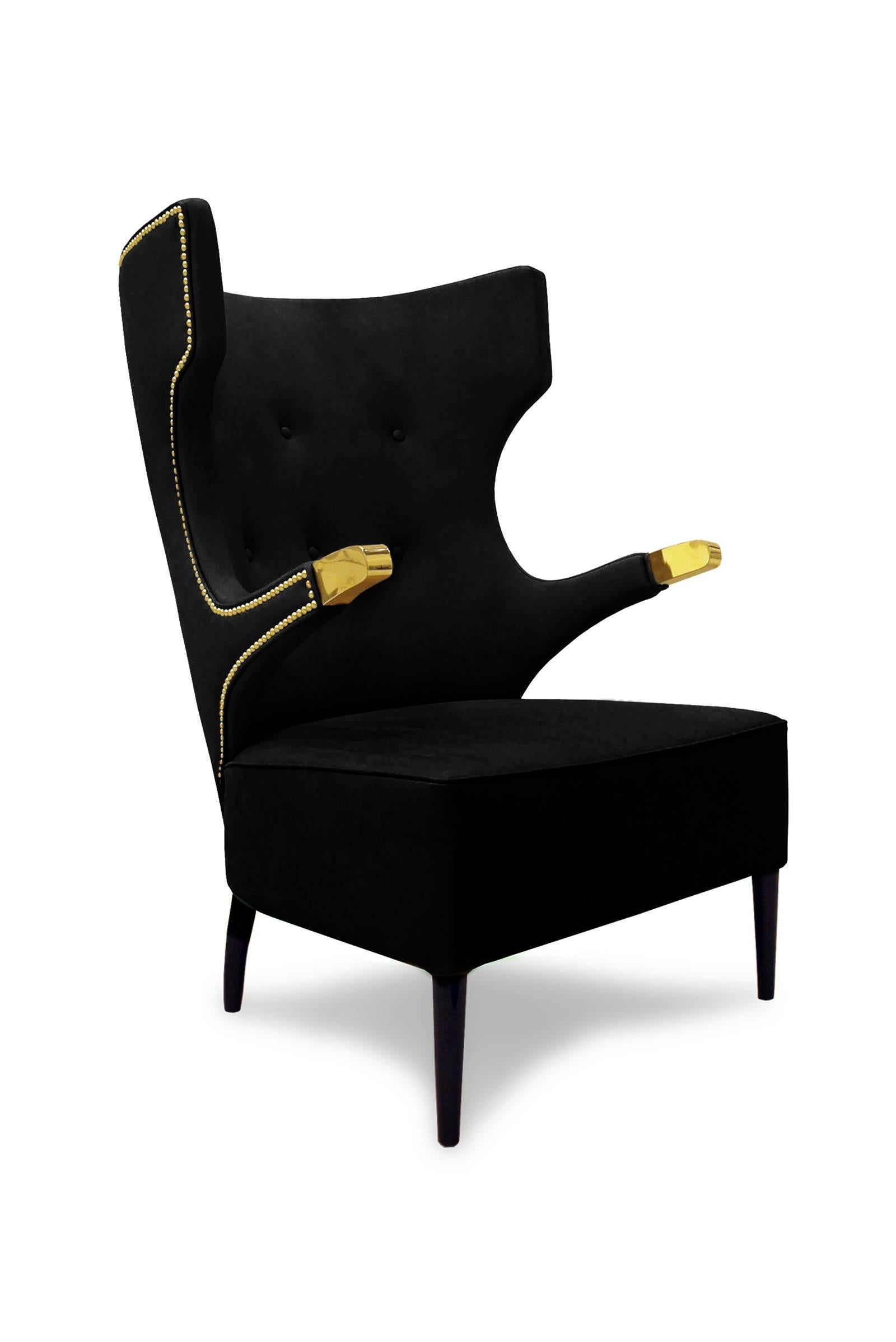 Golded Touch Armchair with Golden Polished Details And Synthetic Leather For Sale 5