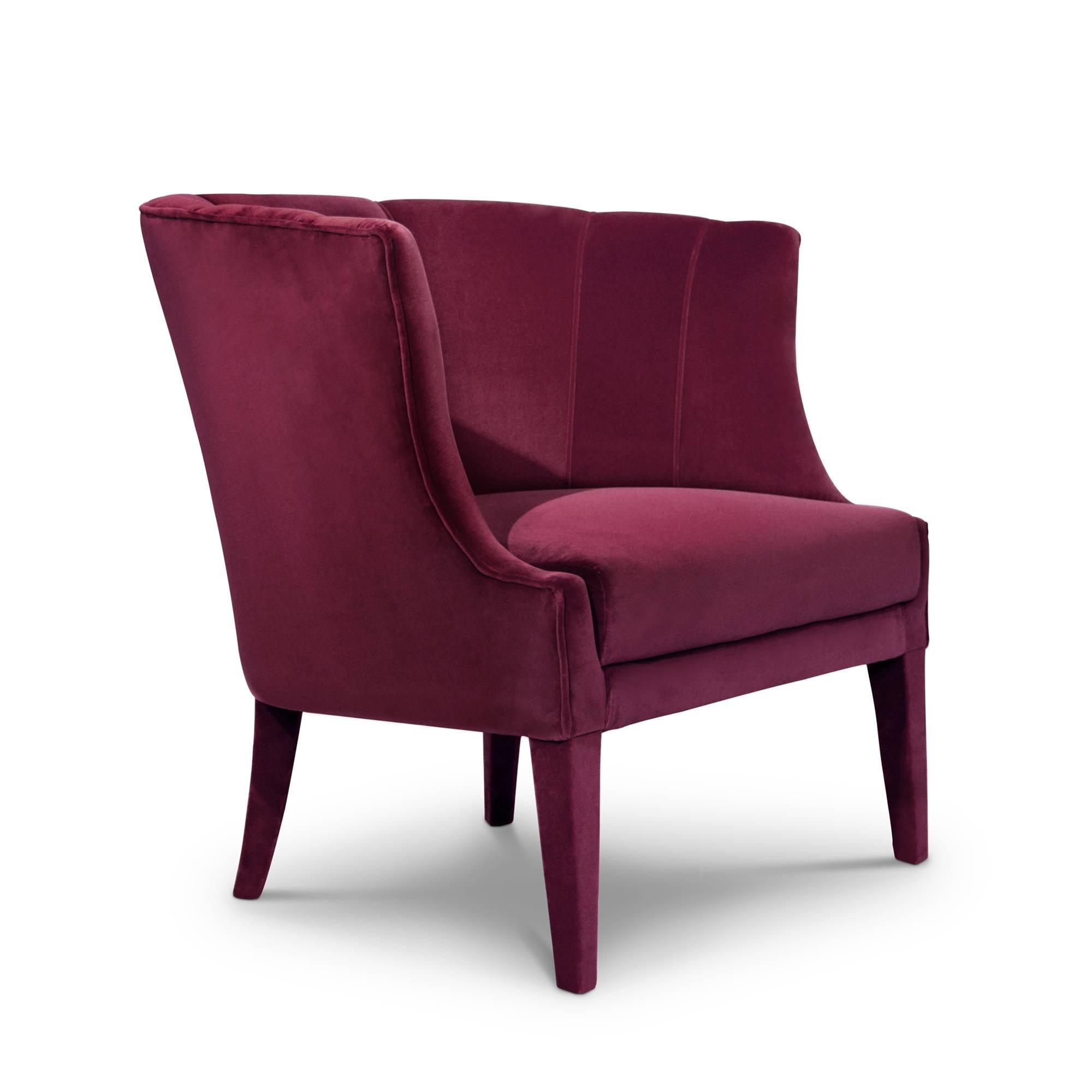 Portuguese Camilla Armchair in Cotton Velvet and Fully Upholstered For Sale